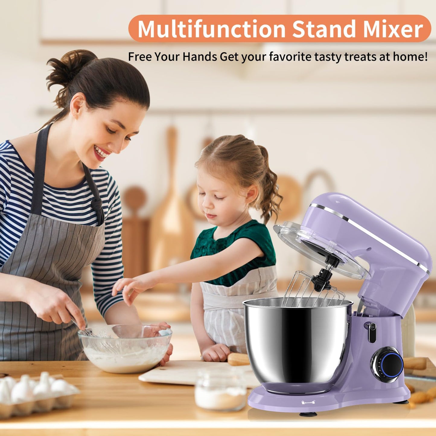 Küchenmaschine,Küchenmaschine Teigmaschine,10 Geschwindigkeit,Küchenmaschine zum backen mit 6.5 QT Edelstahl-Rührschüsseln und 3 Rührwerkzeuge (Rührhaken,Knethaken,Schlagbesen) 660W (Vine Purple)