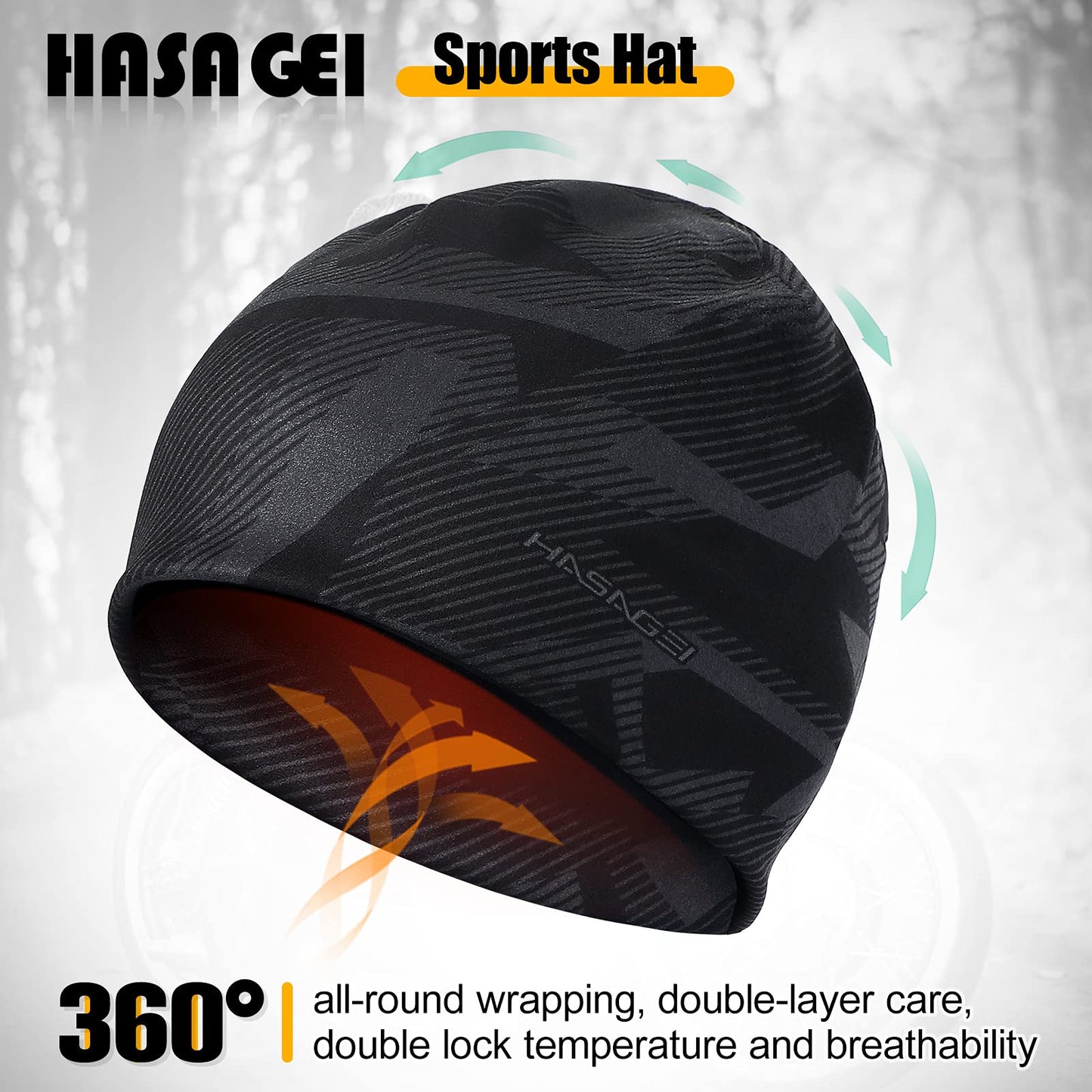 HASAGEI Laufmütze Herren Damen Fahrradmütze unter Helm Mütze Beanie Kalten Jahreszeit Warm Sportmütze Antistatisch Bedruckter Hut für Freizeitaktivitäten Joggen Reisen Ski Bergsteigen Radfahren