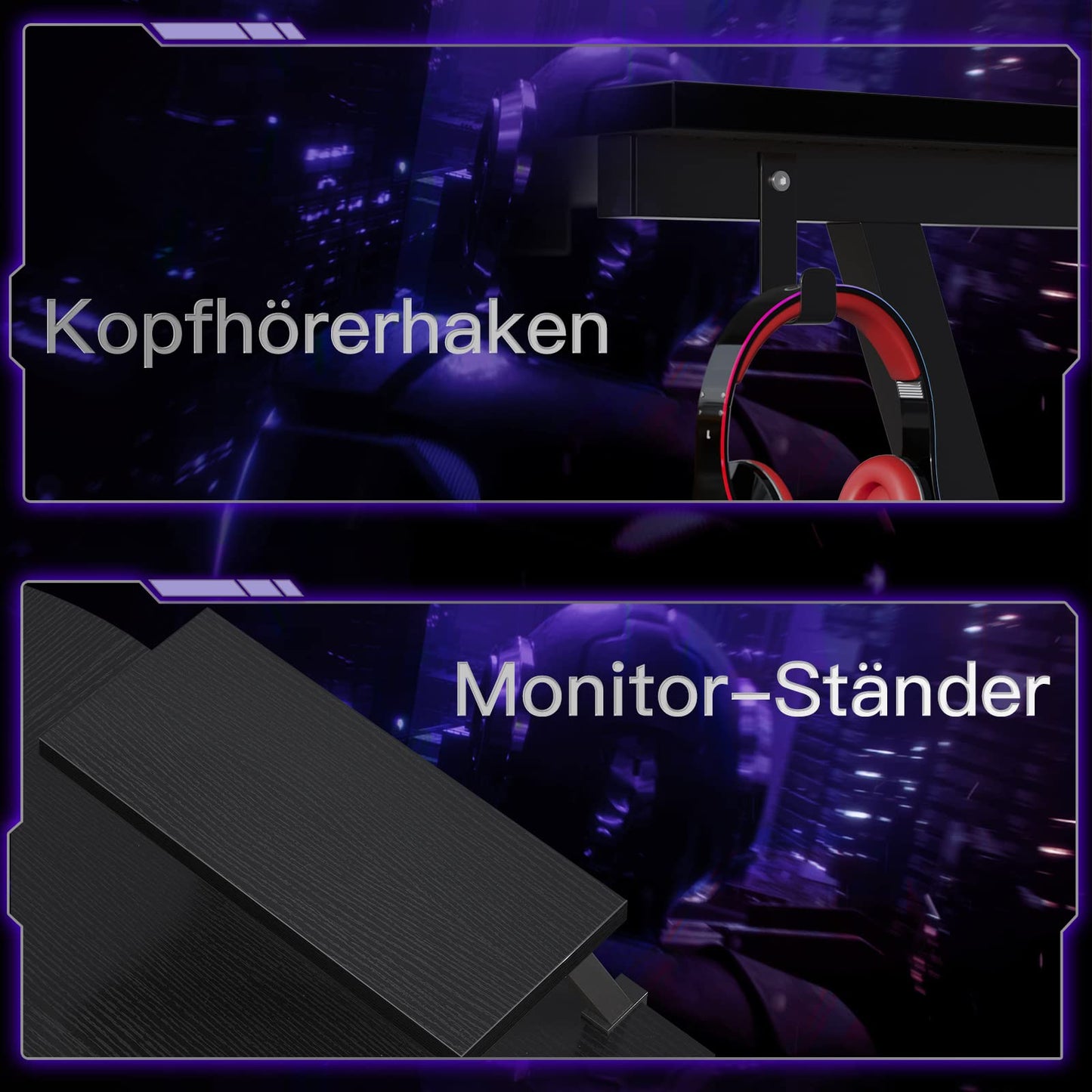ODK Gaming Tisch, Gaming Schreibtisch Eckschreibtisch für Gamer, Schreibtisch L Form mit Monitorständer für Büro (Schwarz, 127 x 127 cm)