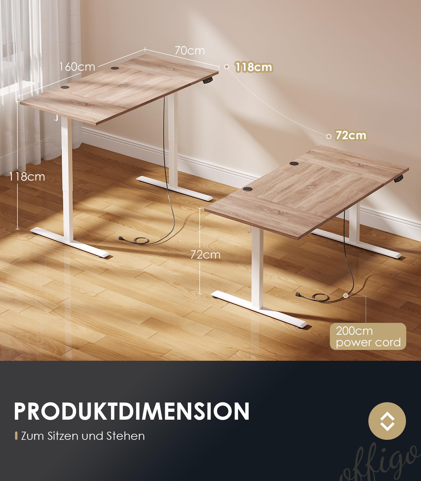 OffiGo Höhenverstellbarer Schreibtisch, 120 cm Elektrischer Schreibtisch, Ergonomischer Tisch mit Memory-Funktion, Gaming Tisch Höhenverstellbar, Moderner Computertisch für Zuhause und Büro, Weiß