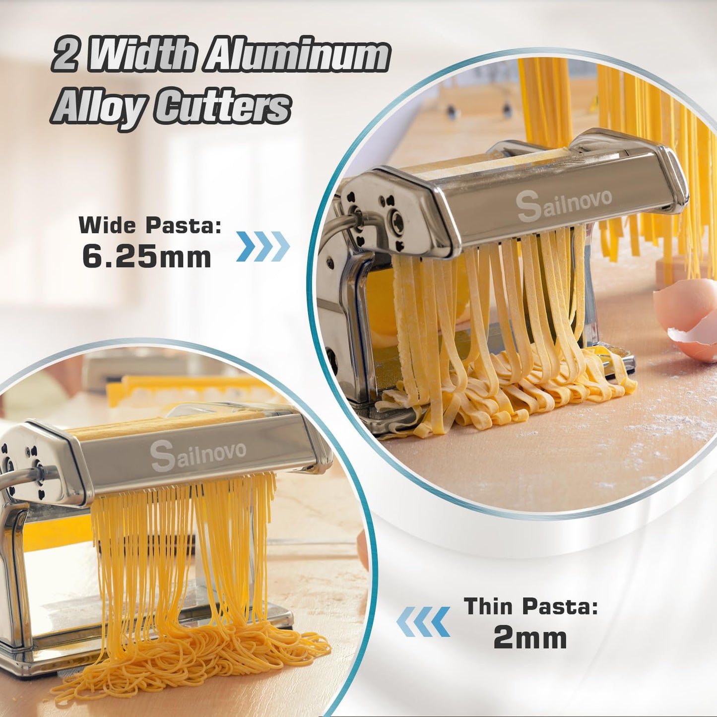 Nudelmaschine Pasta Maker Edelstahl Frische Manuell Pasta Walze Maschine Cutter mit Klemme für Spaghetti Nudeln Lasagne Bestes Pastamaschine Geschenk, Einfache Reinigung und Verwendung