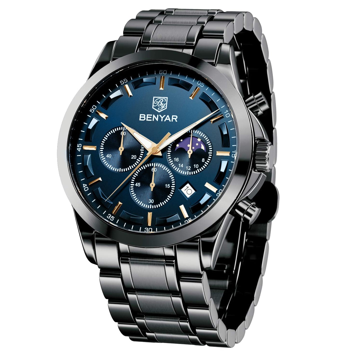 BY BENYAR Uhren Herren Chronograph Analog Quarz Wasserdicht Armbanduhr Herren Mode Lässig Business Herrenuhr mit Kalender Lederarmband/Edelstahlarmband Uhr Geschenk für Männer