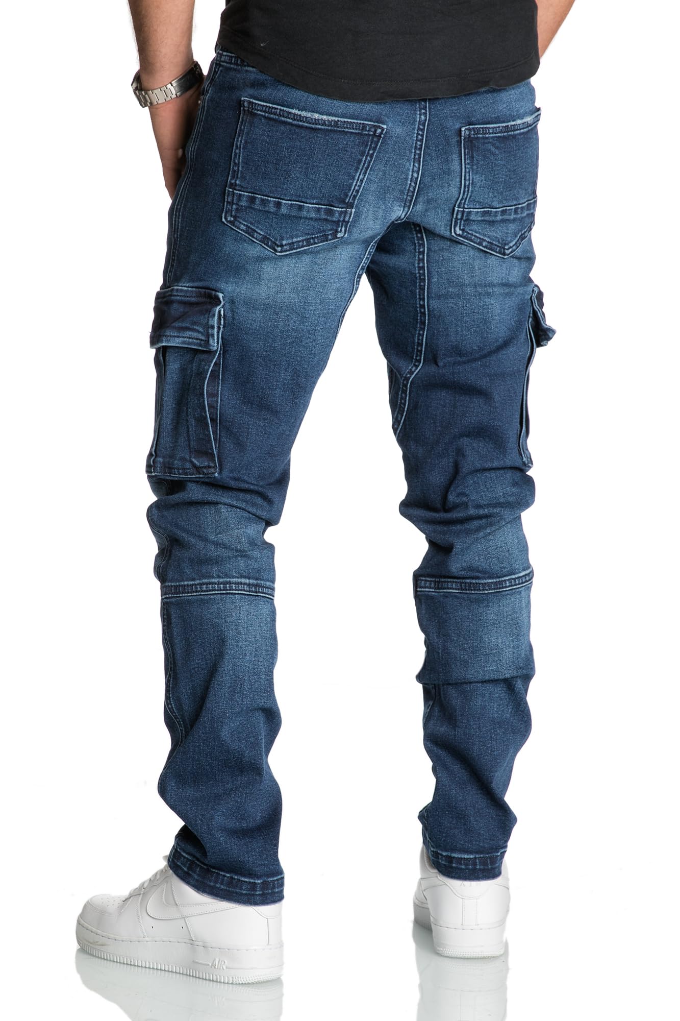 Men’s Cargo Jeans R7977 – Regular Slim Fit Stretch Denim Pants