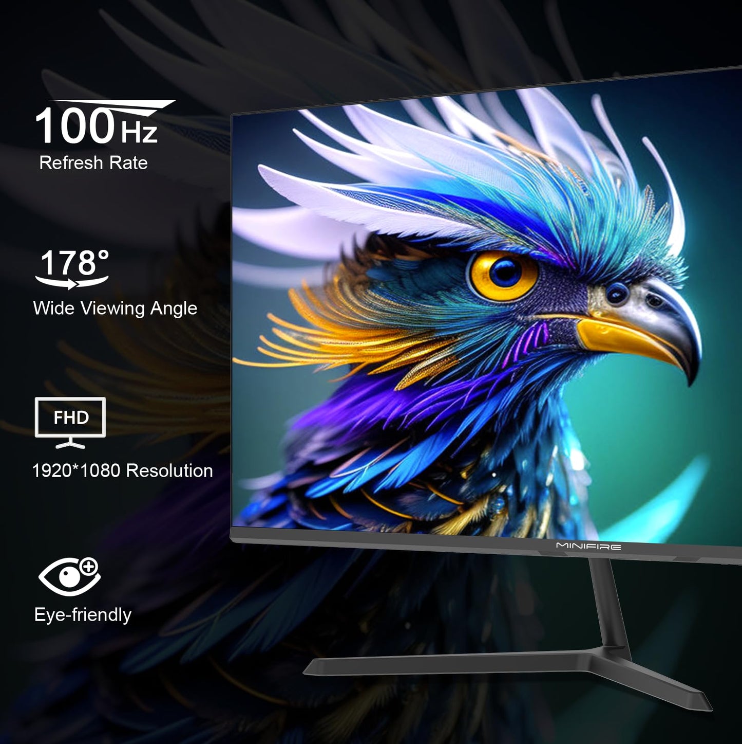 Minifire 24 Zoll USB-C Monitor mit Lautsprecher, 100Hz, IPS, FHD 1080P Adaptive Sync PC Bildschirm, HDMI USB-C Anschlüsse (MF24X3 HDMI-Kabel im Lieferumfang enthalten)