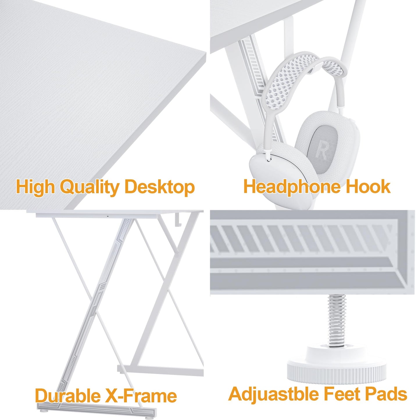 BEXEVUE Gaming Schreibtisch mit Steckdosenleiste LED – 100x50 cm Ergonomic Computer Gamer Tisch, Großer PC Monitorständer, Moderner X Rahmen, Kopfhörerhaken, Studium Arbeit Zuhause Schlafzimmer