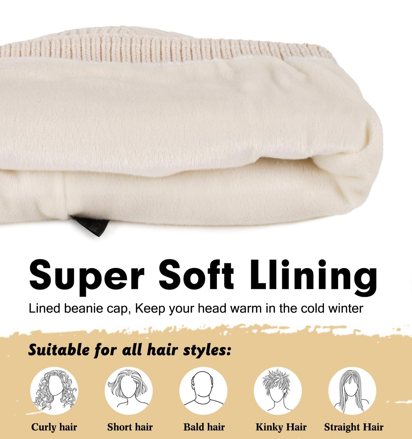 Wmcaps Beanie Mütze, Herren Winter Warme Unisex Wintermütze Strickmütze Dehnbare Weiche Wollmütze mit Bündchen und Dickem Warmem Futter Geschenk für Freundin männer Frauen