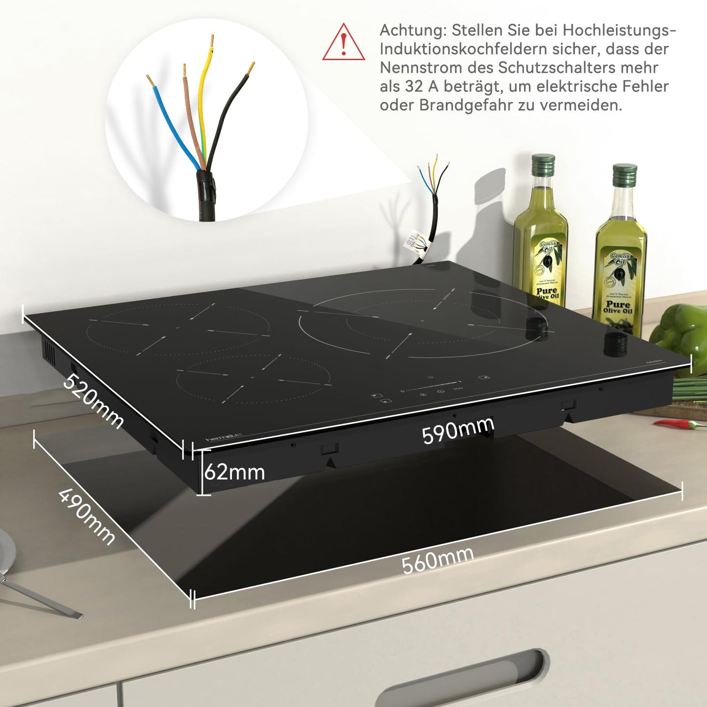 Hermitlux ceramic hob,Built-in 29 cm black glass ceramic electric hob,9 power levels,Sensor touch control, child lock, 1-99 minute timer,Suitable for all pots and pans