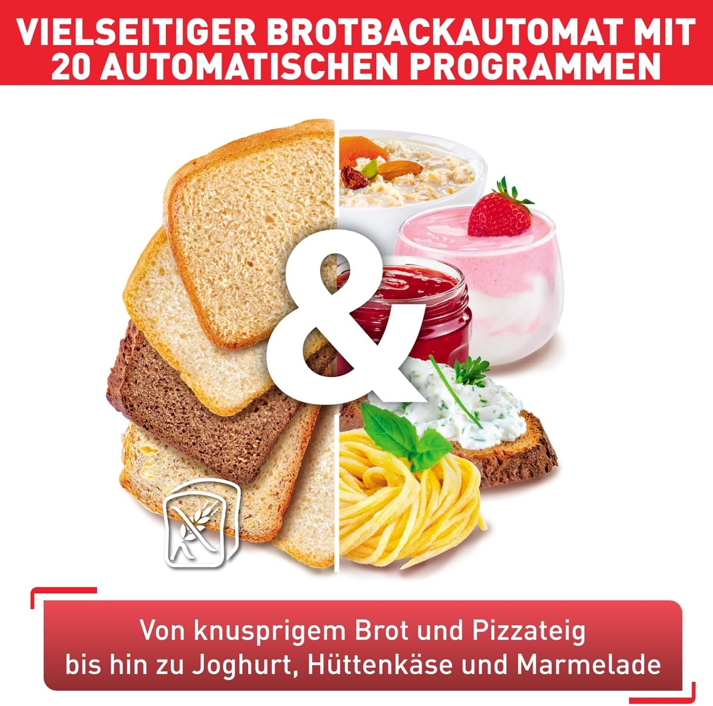 Tefal Brotbackautomat Pain & Délices, 20 Backprogramme, 3 Brotgrößen und Bräunungsstufen einstellbar, auch für Kuchen - Pizza - Nudelteig, Backform antihaftbeschichtet, schwarz/Edelstahl