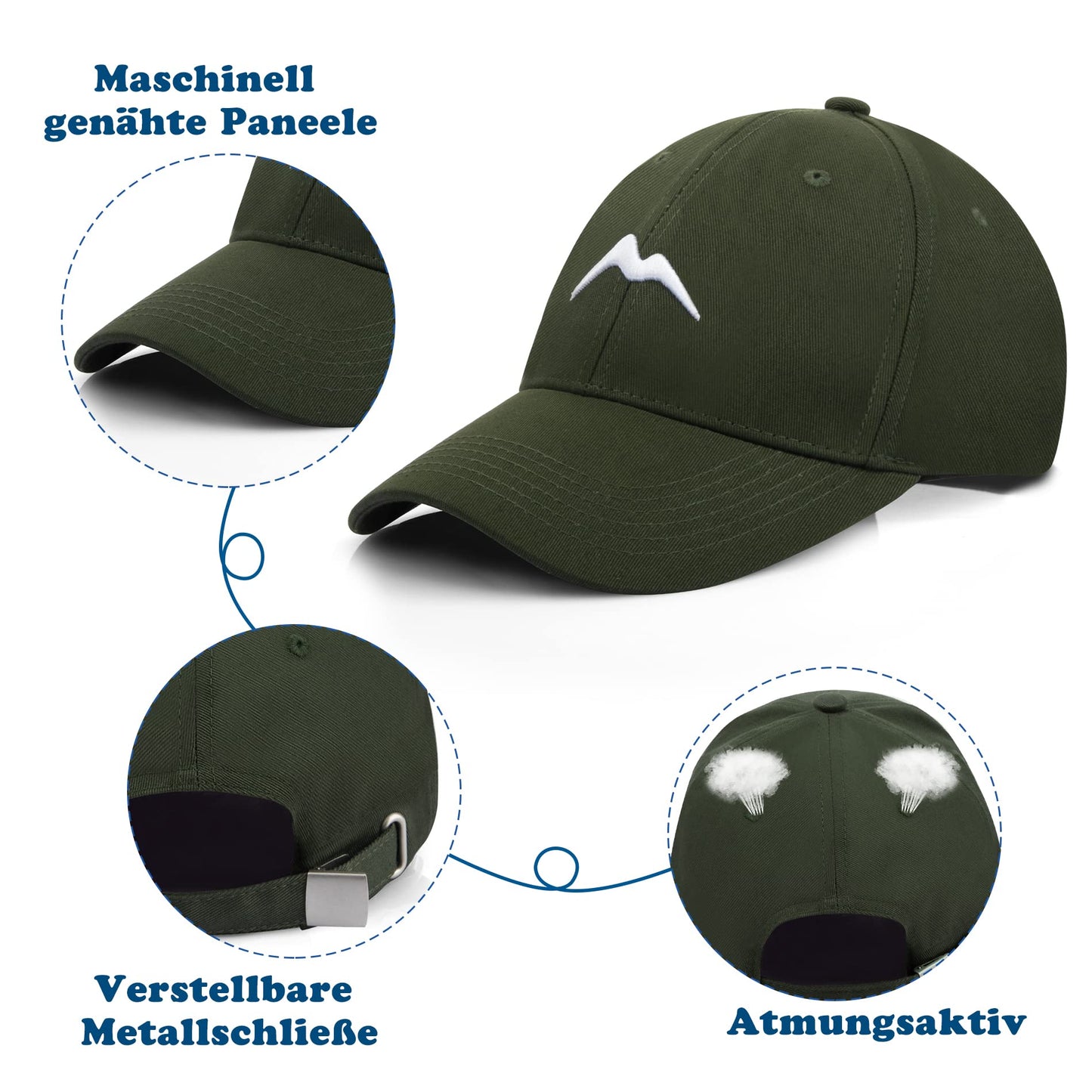 Momoshe Cap Herren Sommer Damen 100% Baumwoll Kappe Verstellbar Atmungsaktiv Einheitsgröße Baseball Bergspitzen Stickerei Sport