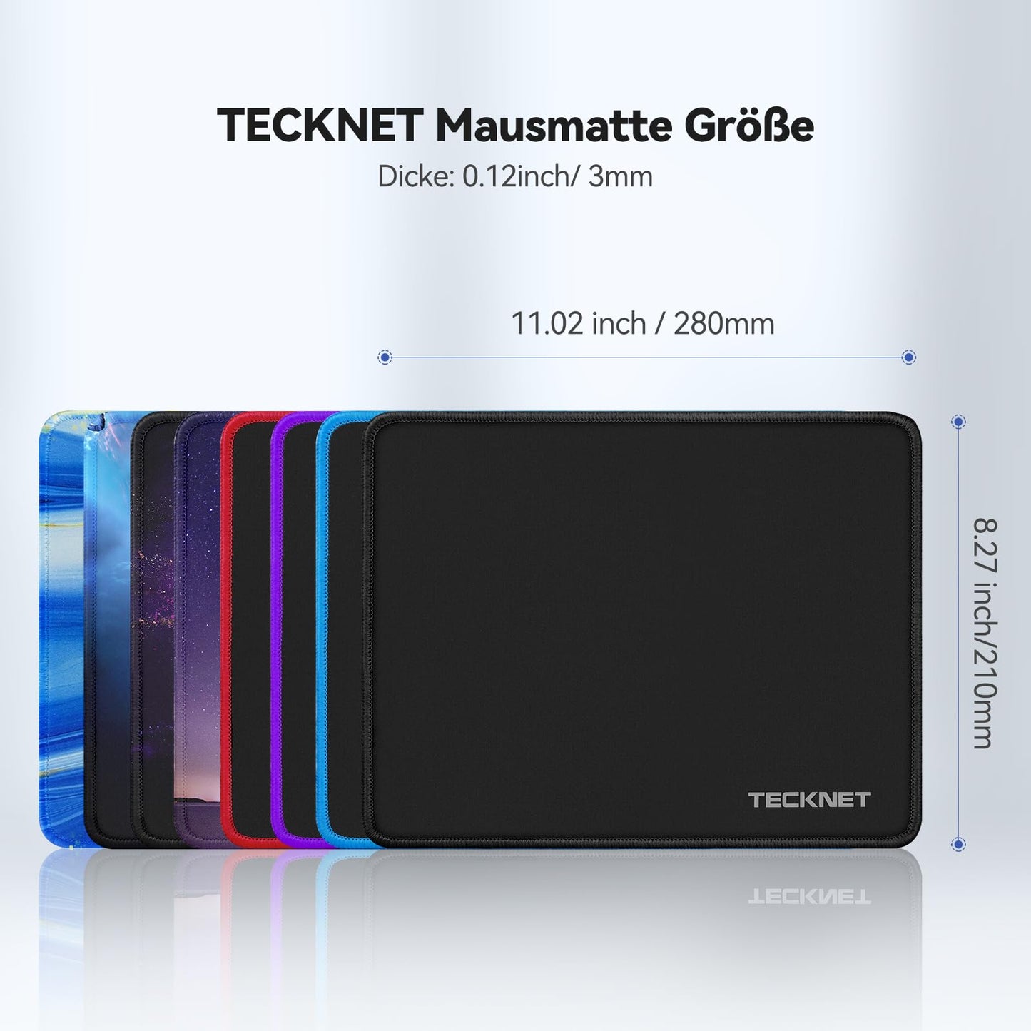 TECKNET Mauspad, 280 x 210 mm Gaming Mousepad mit Wasserdicht und Rutschfester Gummi für PC-Büro, Arbeit, Gaming, Studium, Laptop, Computer, Zuhause-Schwarz