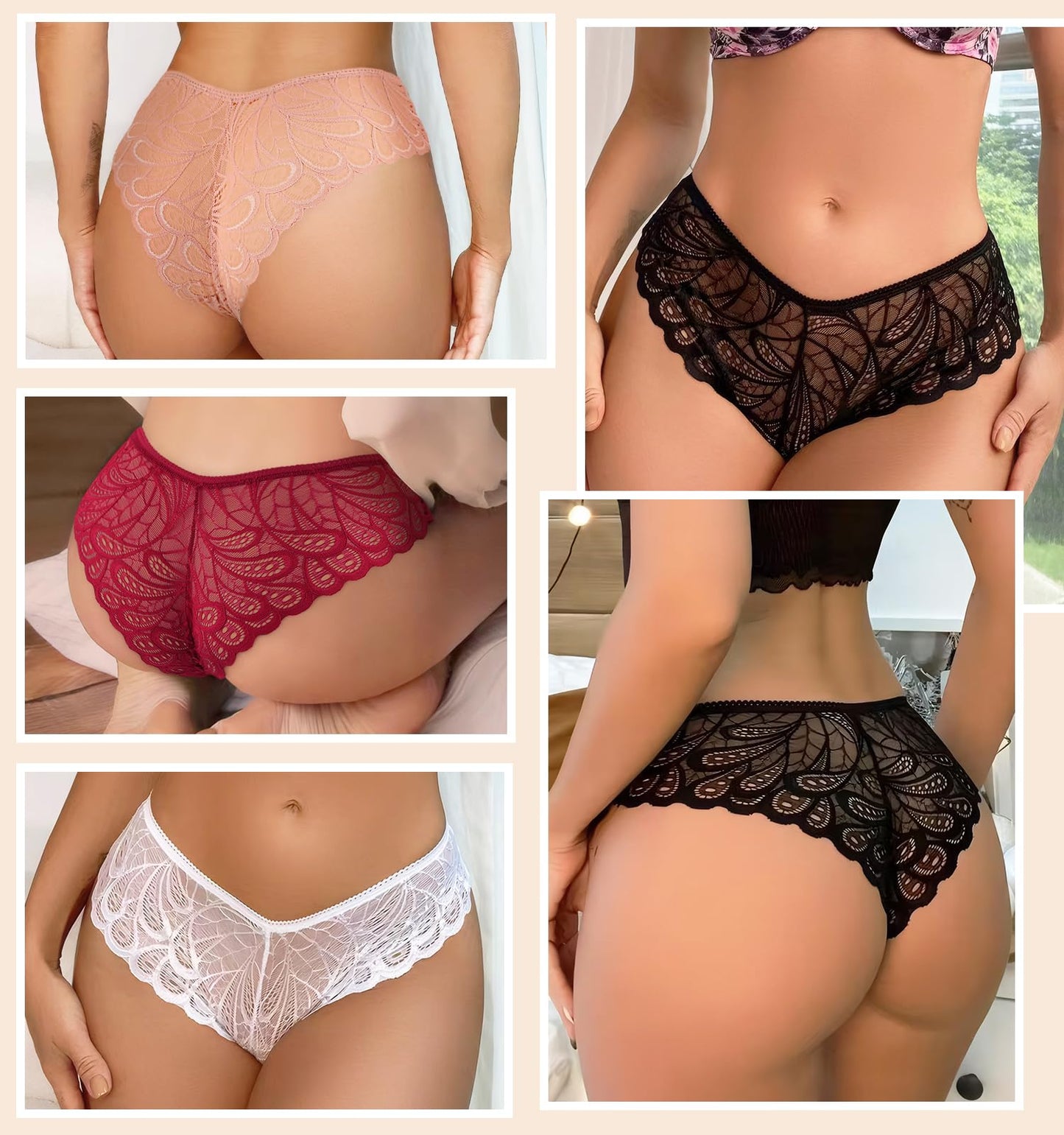 Lishang Women's Lace Thong 5-Pack - Sexy Low Waist Lingerie
