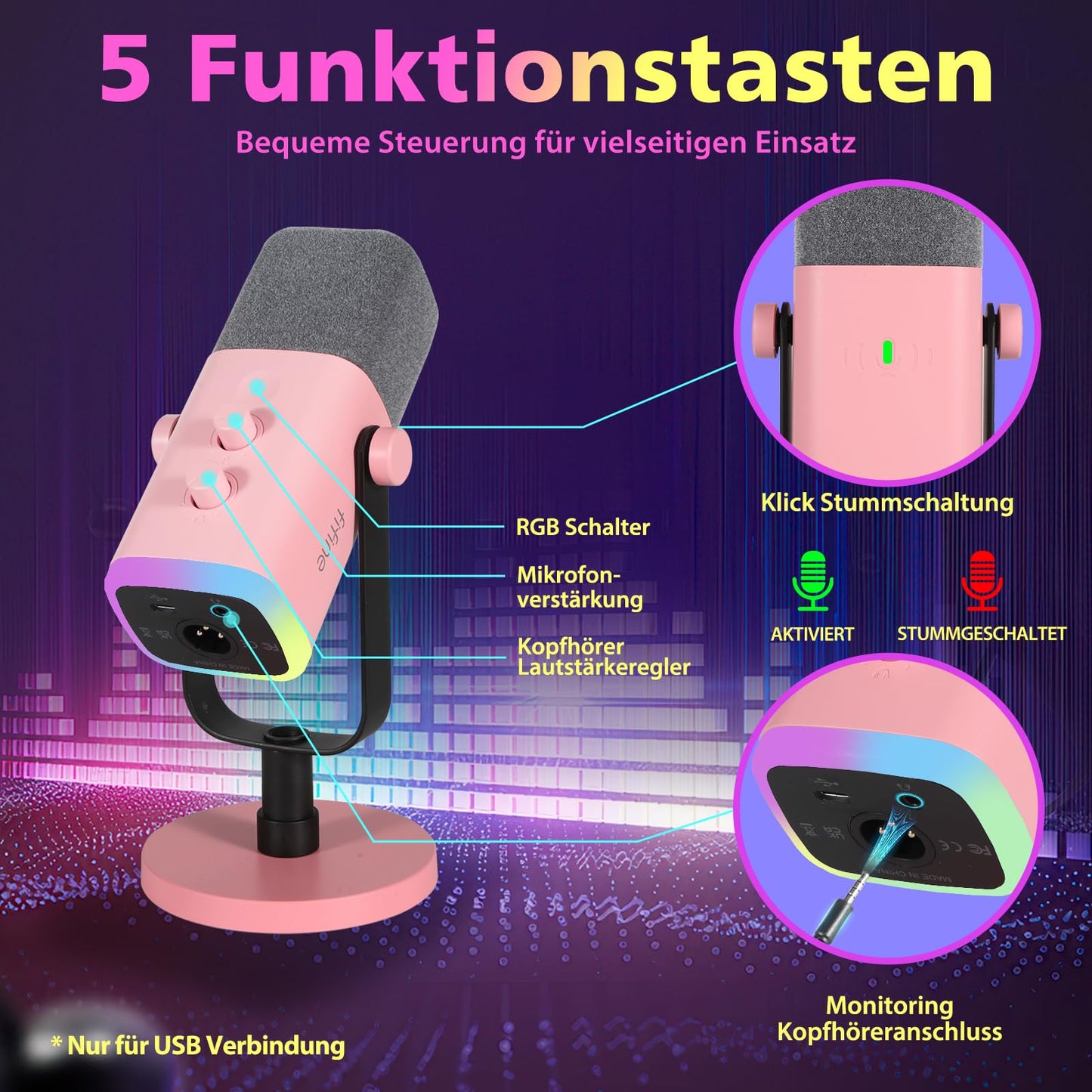 FIFINE XLR Streaming Microphone for Podcast Studio, USB Dynamic Microphone Gaming PC with Mute Button, for PS4/5 Mac Mixer Sound Cards