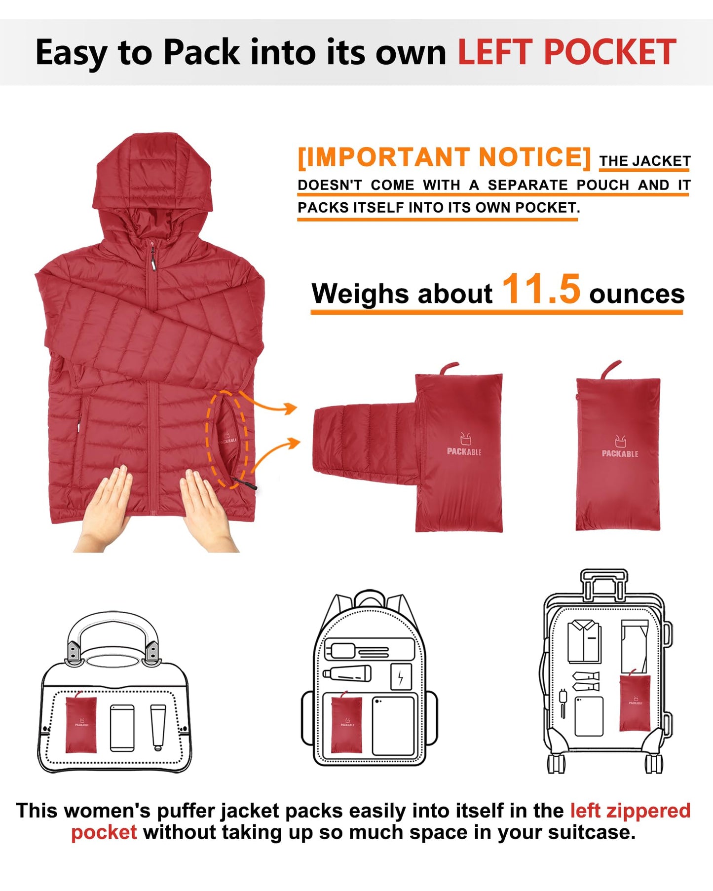 Outdoor Ventures Women’s Lightweight Hooded Puffer Jacket
