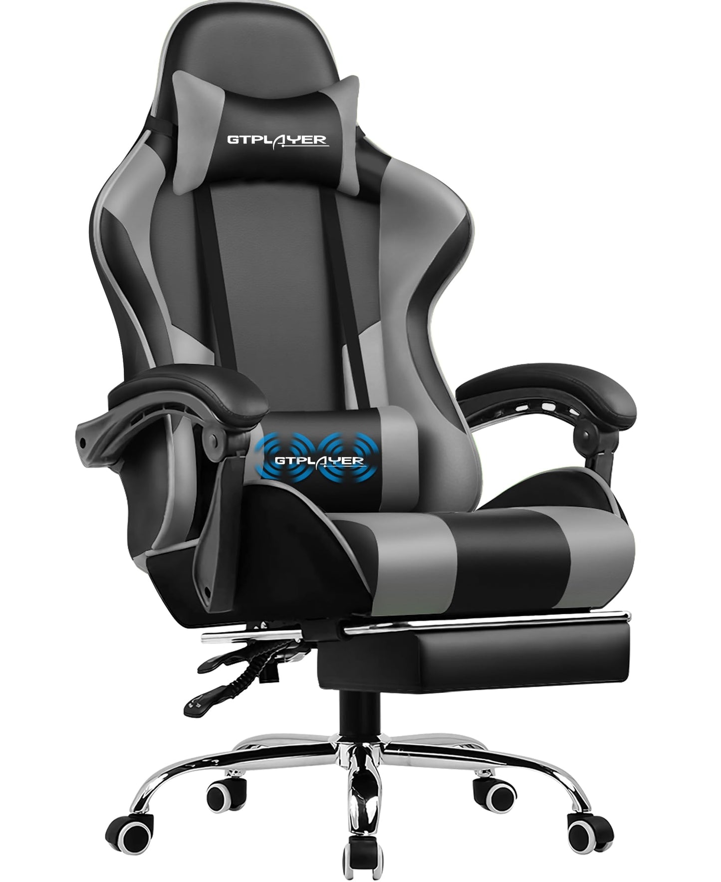 GTPLAYER Office Chair Gaming Chair Massage Gaming Armchair Ergonomic Gamer Chair with Footrest, Headrest Massage Lumbar Cushion, Padded Gaming Chair, Swivel Chair White