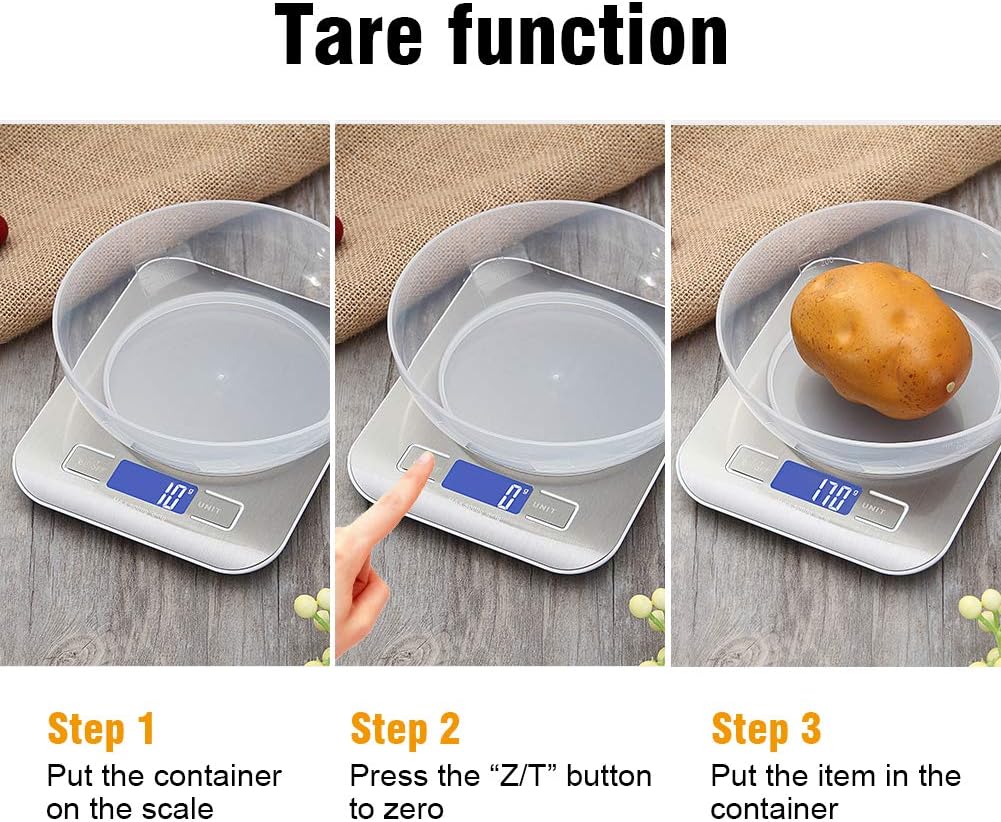 GRIFEMA Küchenwaage Edelstahl, Hochpräzise 1g-5000g Digitalwaage mit LCD Display, Tara-Funktion, 6 Maßeinheiten, Batterien inklusive, Blau