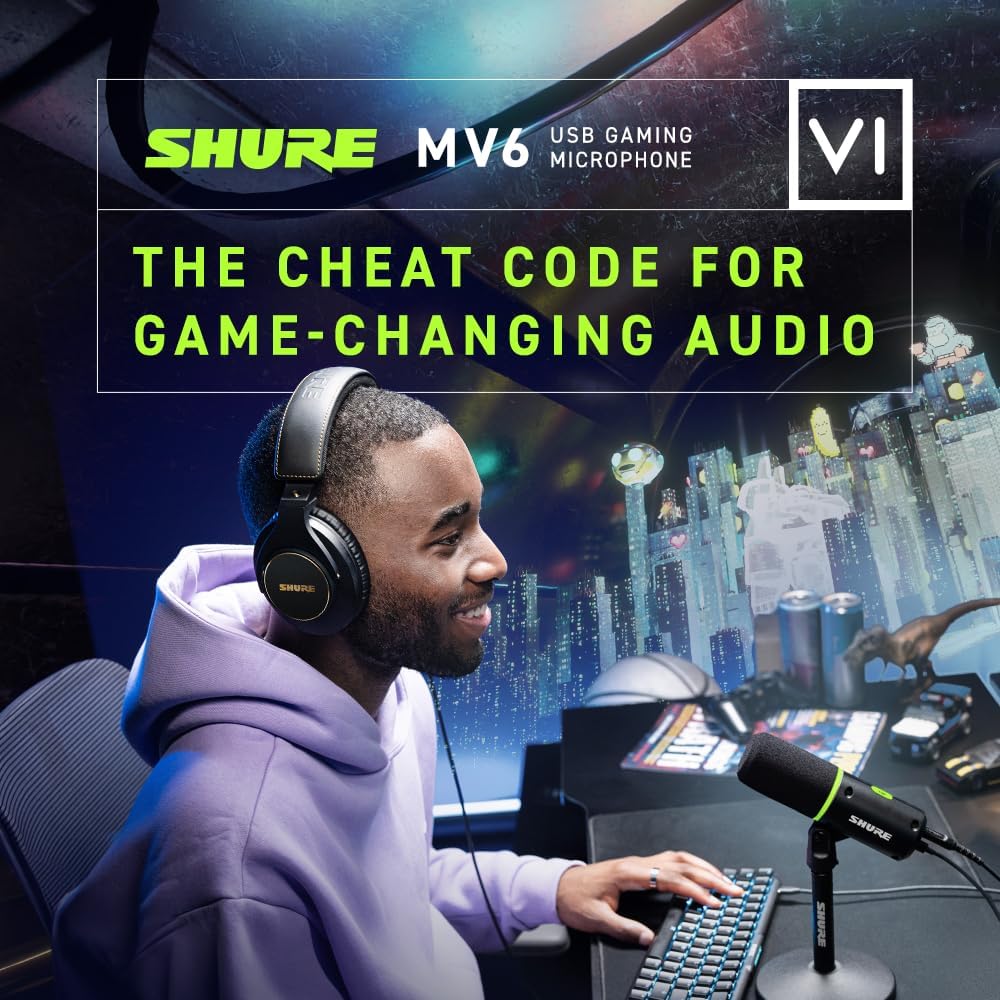 Shure MV6 USB Gaming Mikrofon, USB-C, Dynamisches Mikrofon, Streaming, Digital, für PC Gamer & Streamer