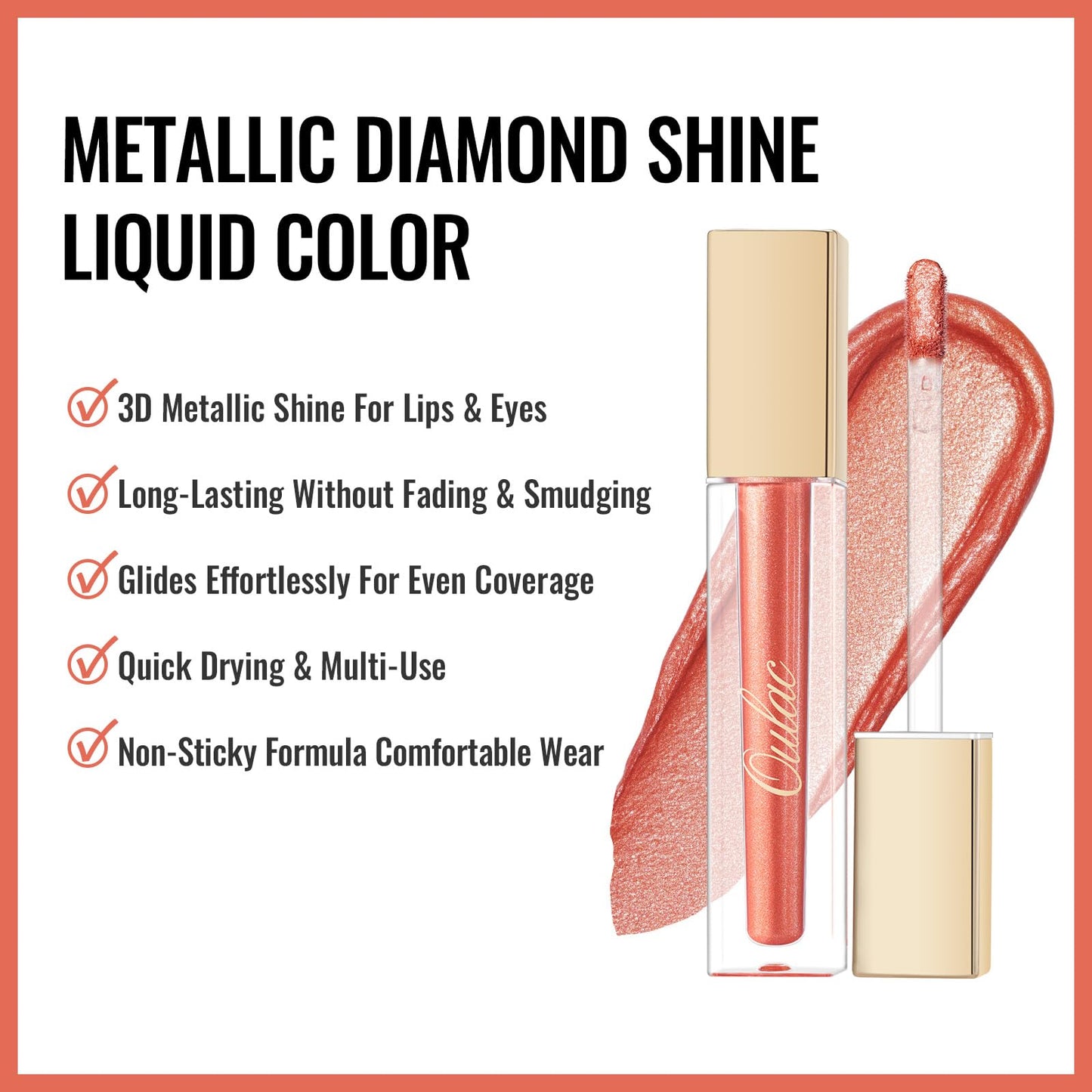 Oulac Metallic Glitter 2-in-1 Lipstick Eyeshadow Long-Lasting Waterproof High-Pigment