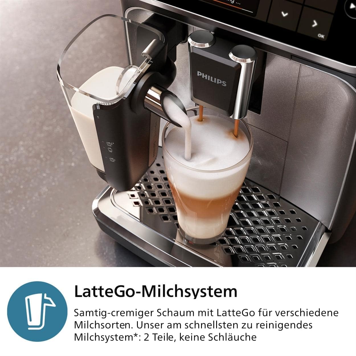 Philips Serie 2200 Kaffeevollautomat – 2 Kaffeesorten, Klassischer Milchaufschäumer, Intuitives Touchdisplay, 100% Keramikmahlwerk, mattes Schwarz
