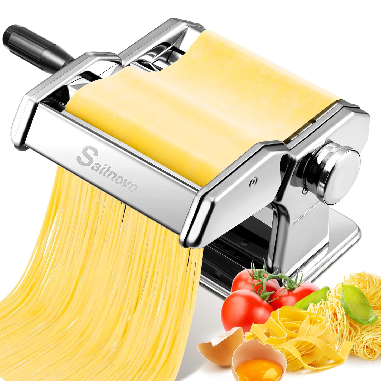 Nudelmaschine Pasta Maker Edelstahl Frische Manuell Pasta Walze Maschine Cutter mit Klemme für Spaghetti Nudeln Lasagne Bestes Pastamaschine Geschenk, Einfache Reinigung und Verwendung