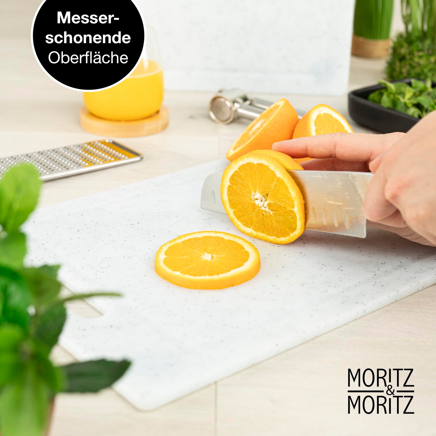 Moritz & Moritz 2x Schneidebrett Kunststoff Set in Granit Optik - 25 x 15 cm - Schneidebretter BPA frei - Frühstücksbrettchen - Schneidebrett Set hygienisch und spülmaschinenfest