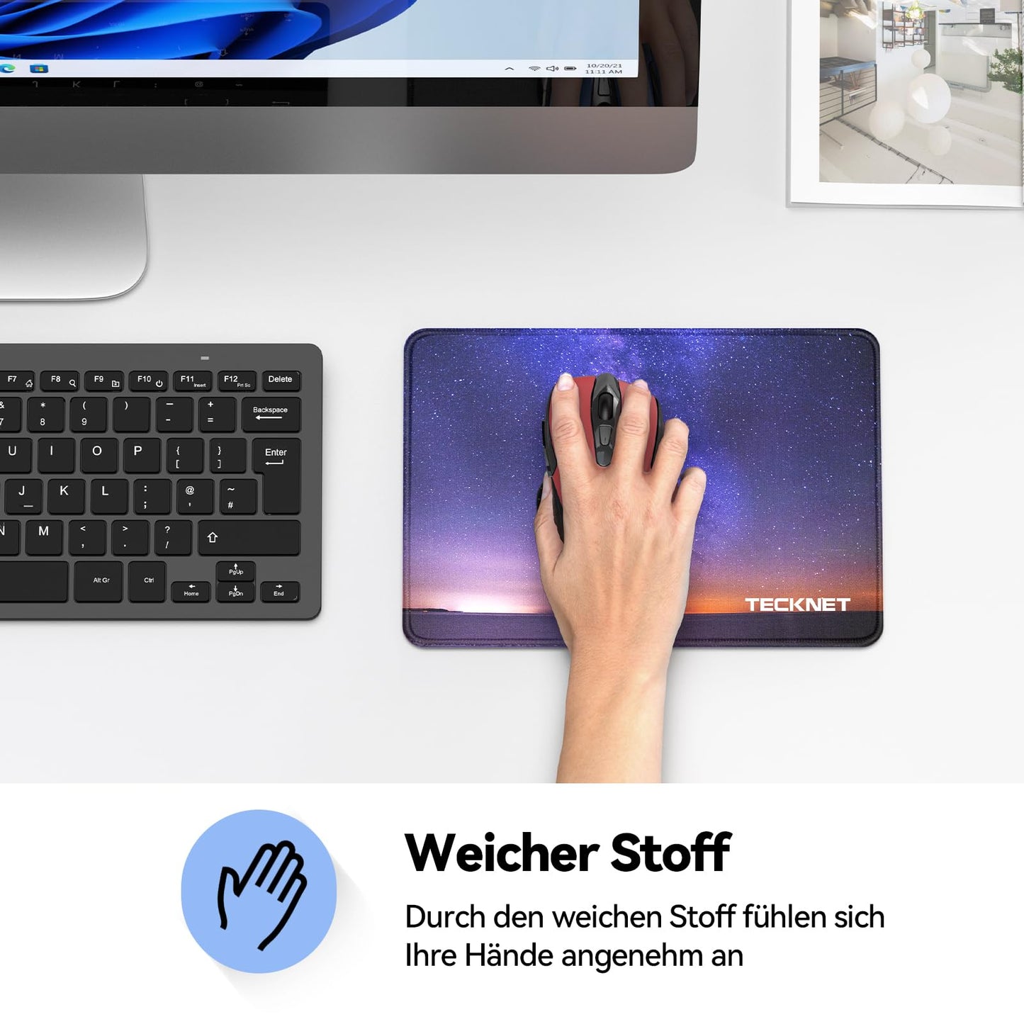 TECKNET Mauspad, 3 Pack Mousepad 270 x 210 mm, wasserdichte Gaming Mauspad Mausmatte mit vernähte Kanten, rutschfeste Gummiunterseite, Glatte Oberflächen, Geeignet für Computer, Laptop und PC