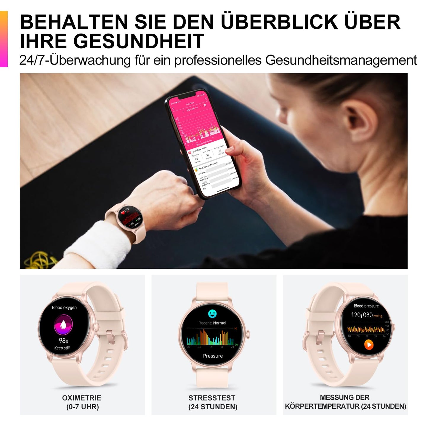 ZPPSNFIT Smartwatch Damen Herren, 1.43 Zoll AMOLED-Display Smart Watch mit Bluetooth Anrufe, Fitness Tracker mit Herzfrequenz Schlafmonitor, IP68 Wasserdicht Fitnessuhr für Android iOS