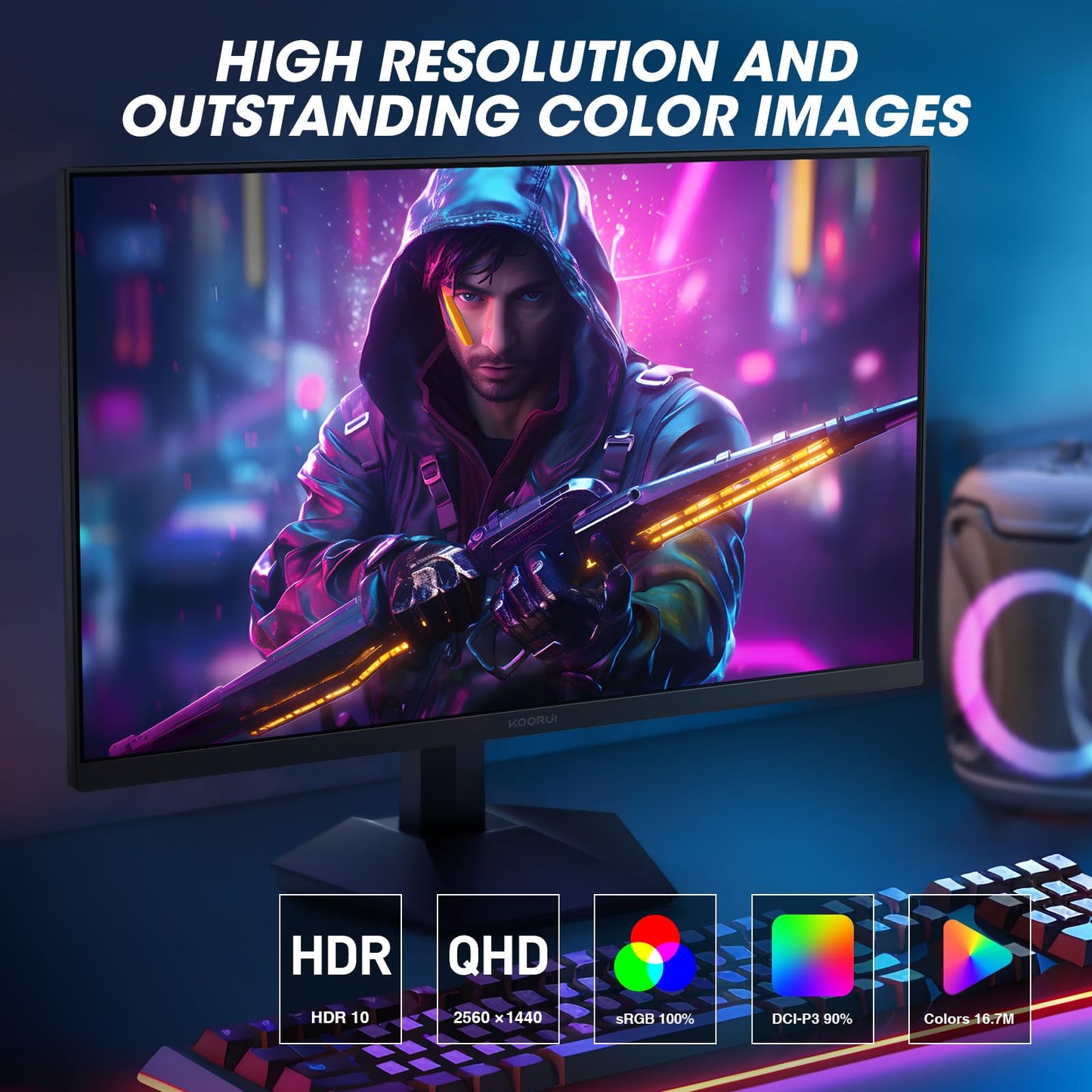 KOORUI Gaming Monitor 24 Zoll - FHD PC Bildschirm VA 165Hz 1ms Monitor 144hz, AdaptiveSync Technology, DCI-P3 85%, 2 x HDMI, DP Neigbar, Schwarz
