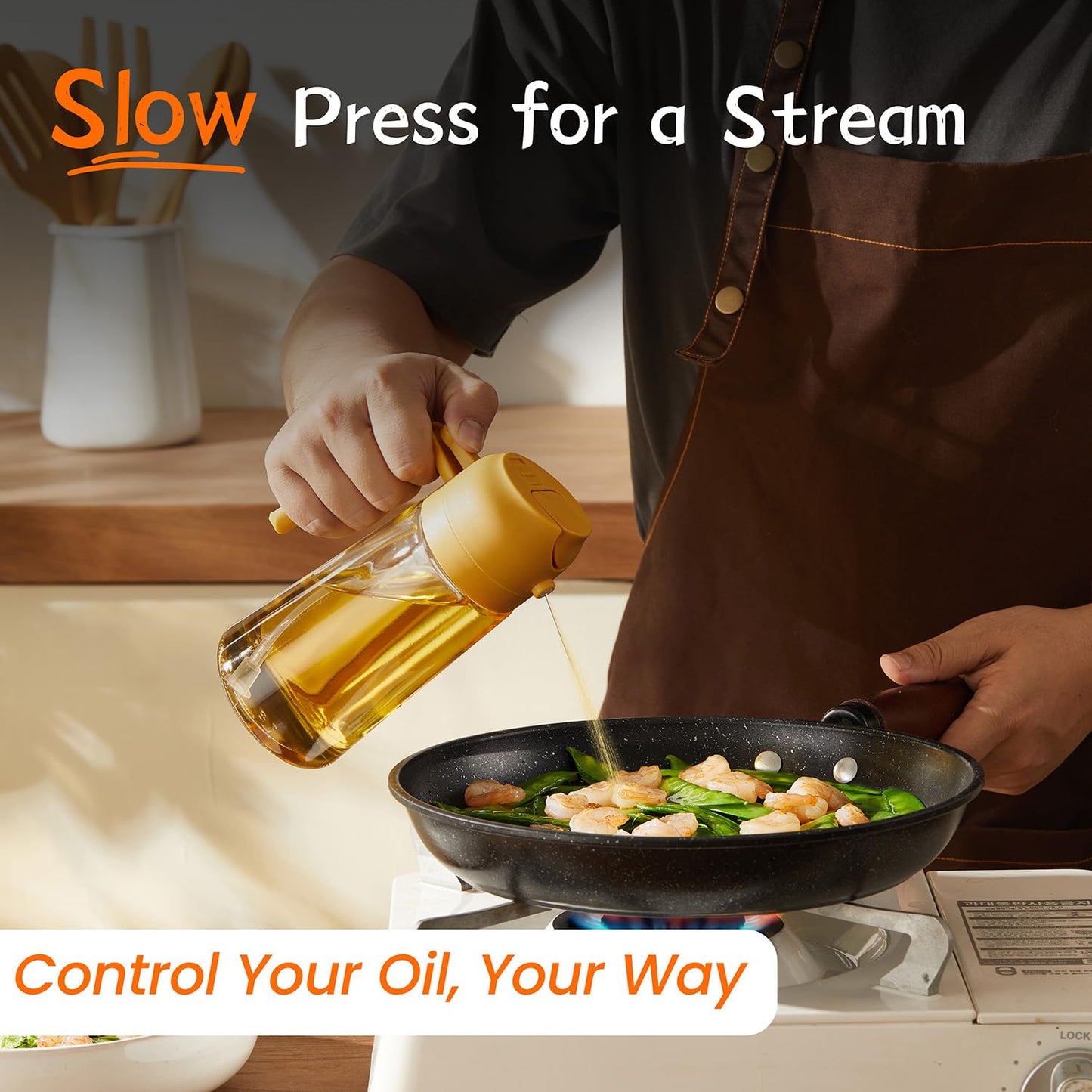 TrendPlain 16 oz Oil Sprayer for Cooking Oil - 470 ml Olive Oil Bottle - 2-in-1 Oil Dispenser and Oil Sprayer - Kitchen Gadgets for Cooking, Salad and Grill Black