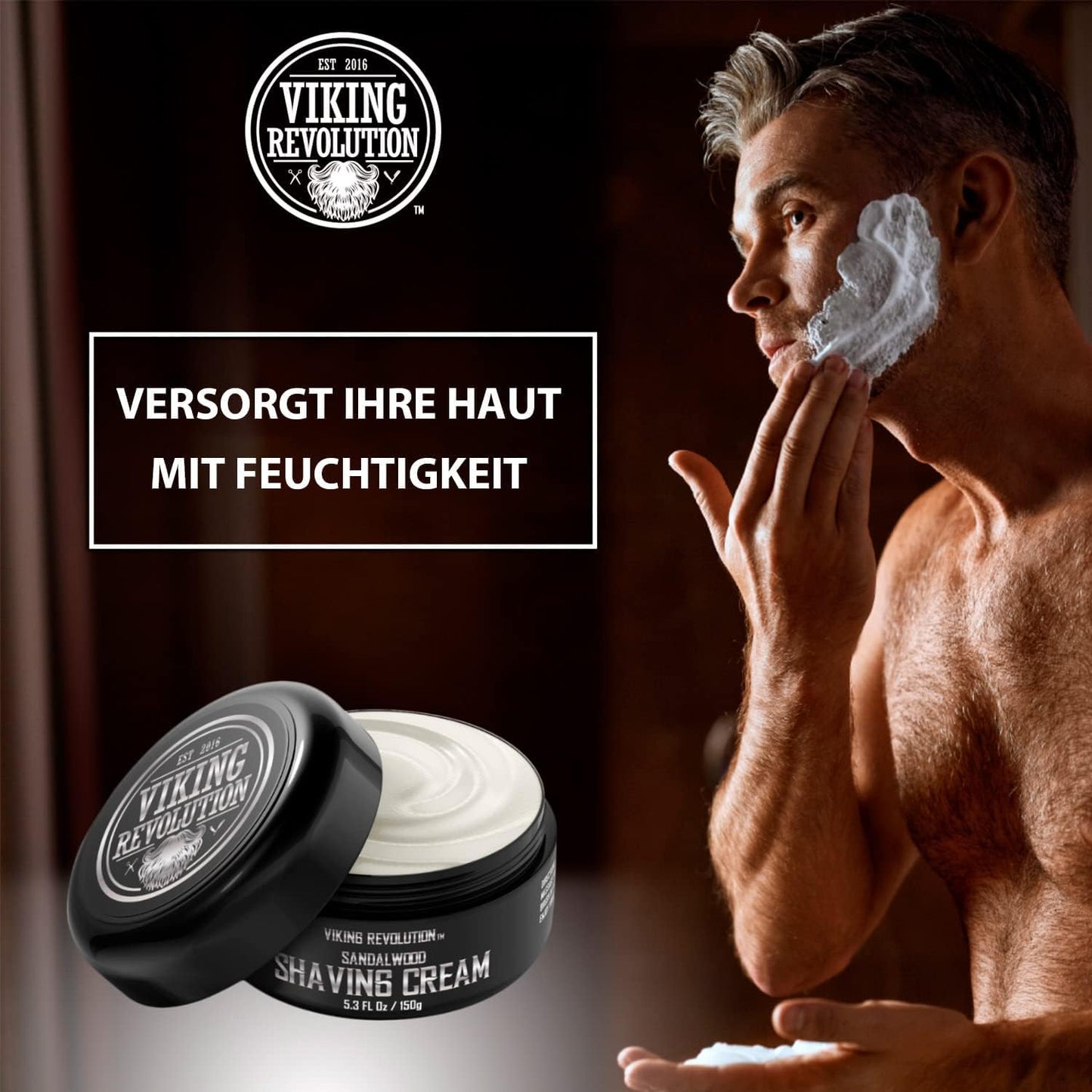 Viking Revolution - Luxus-Rasiercreme Männer - Sandelholzduft - Weiche, Glatte & Seidige Shaving Cream Men - Reichhaltiger Schaum für die Sanfteste Rasur - 150 g