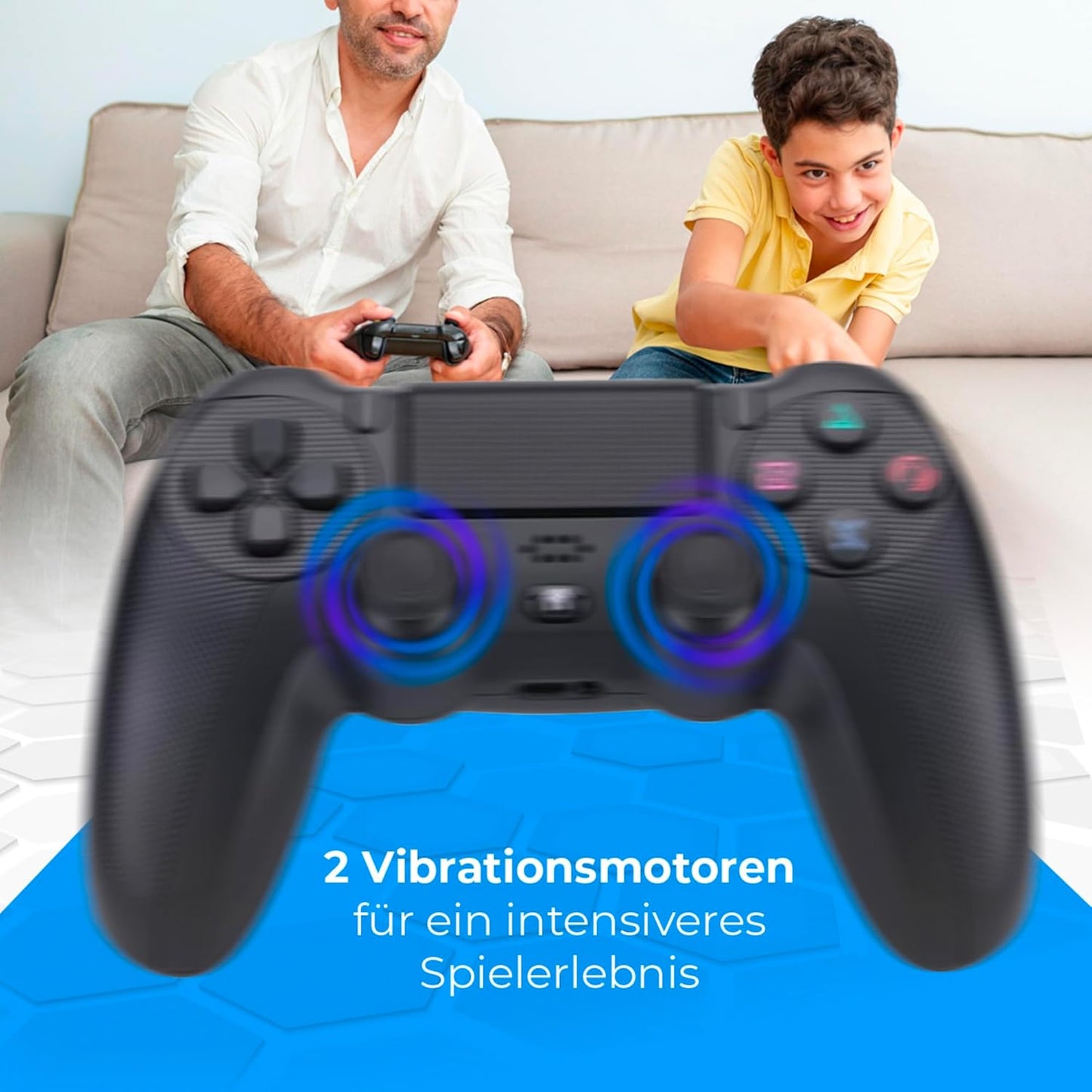 NK Wireless Controller für PS4 / PS3 / PC/Mobile - Wireless Controller mit Vibration, 6-Achsen-Erkennungsfunktion, LED-Licht, Touchpanel, Kopfhörerbuchse, inkl. Ladekabel - Schwarz