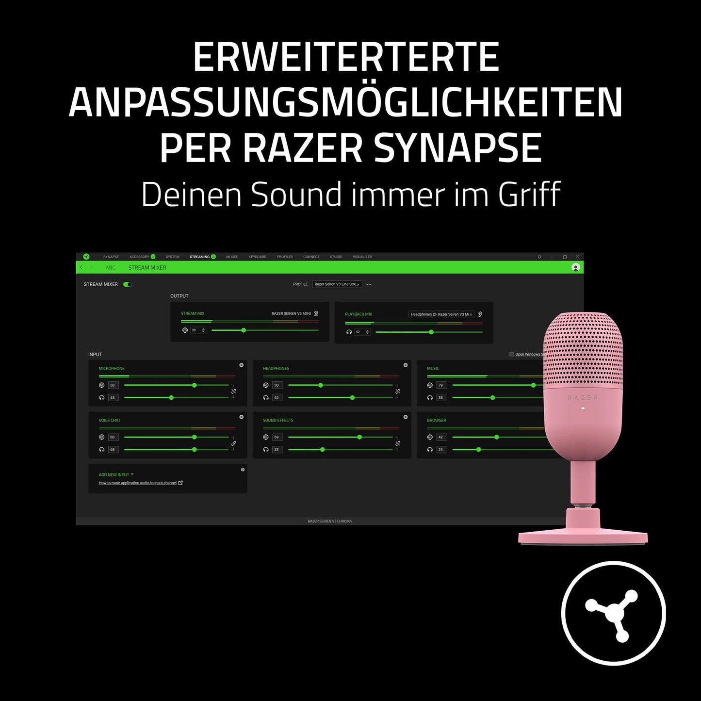 Razer Seiren V3 Mini - Ultrakompaktes USB-Mikrofon (14mm Supernieren Kondensatormikrofon, Tap-to-Mute-Sensor mit LED-Anzeige, integrierter Stoßdämpfer, Plug-and-Play Design) Schwarz