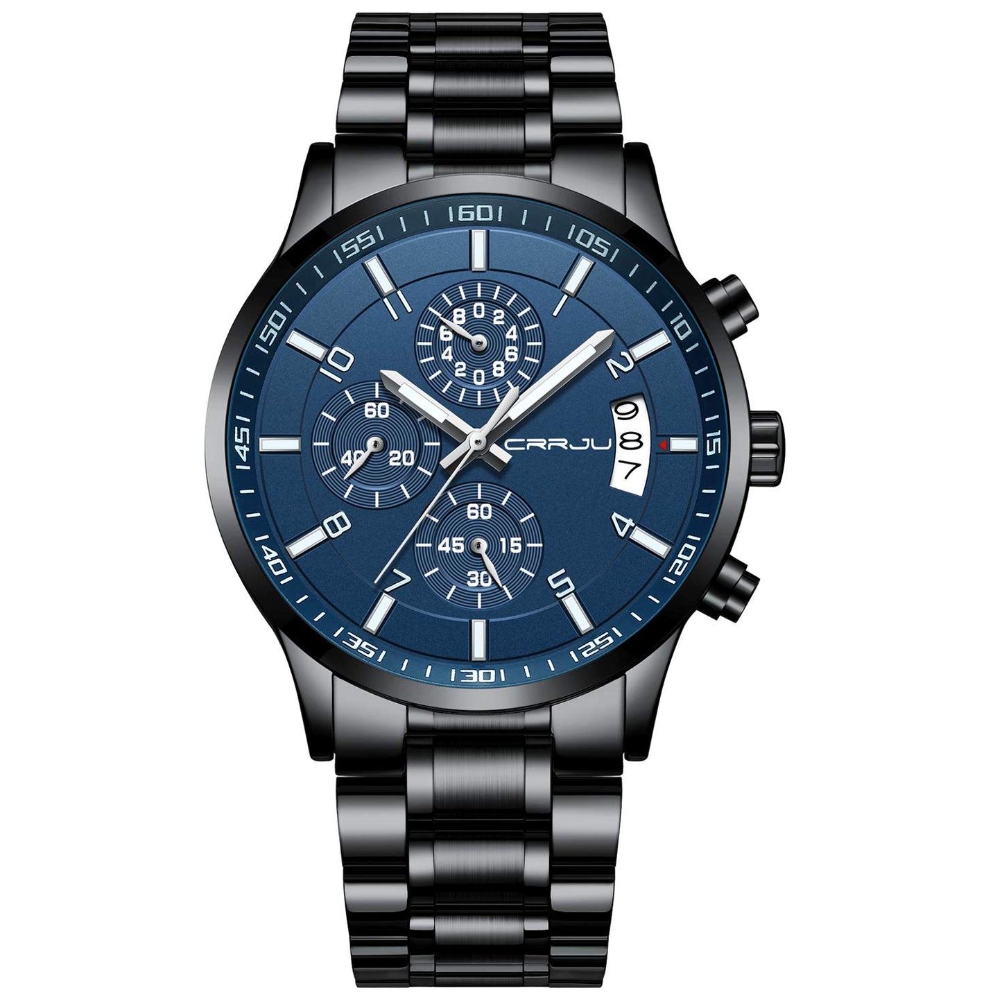 CRRJU Herren Uhr Business Edelstahl wasserdichte Chronographen mit Kalender Armbanduhr Edelstahlband Stoppuhr Analog Quarzuhr
