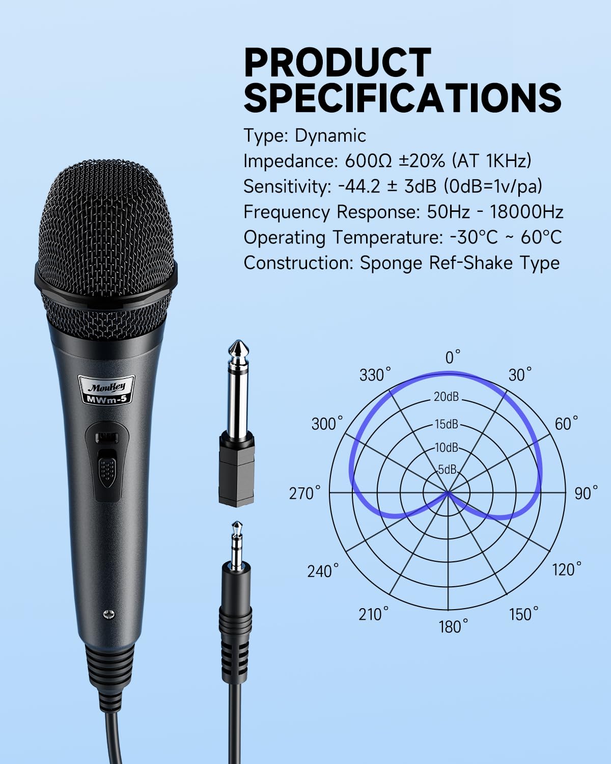 Moukey Dynamisches Mikrofon mit 4M/13ft Kabel, Metall Karaoke Handmikrofon, XLR-Mikrofon für Gesang/Bühne/Party, Kompatibel mit Karaoke Maschine/PA Anlage/Verstärker/Mixer, Grau
