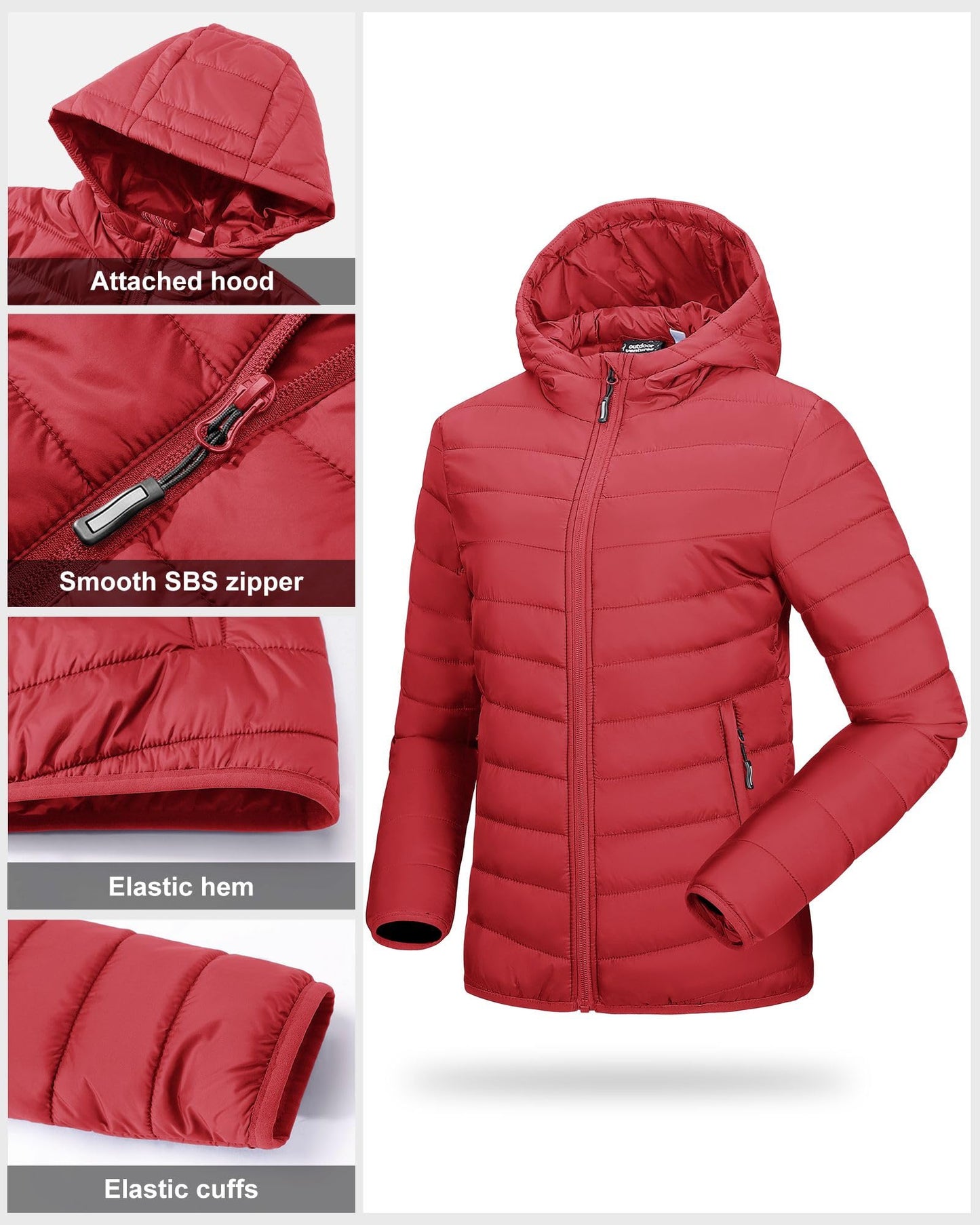 Outdoor Ventures Women’s Lightweight Hooded Puffer Jacket