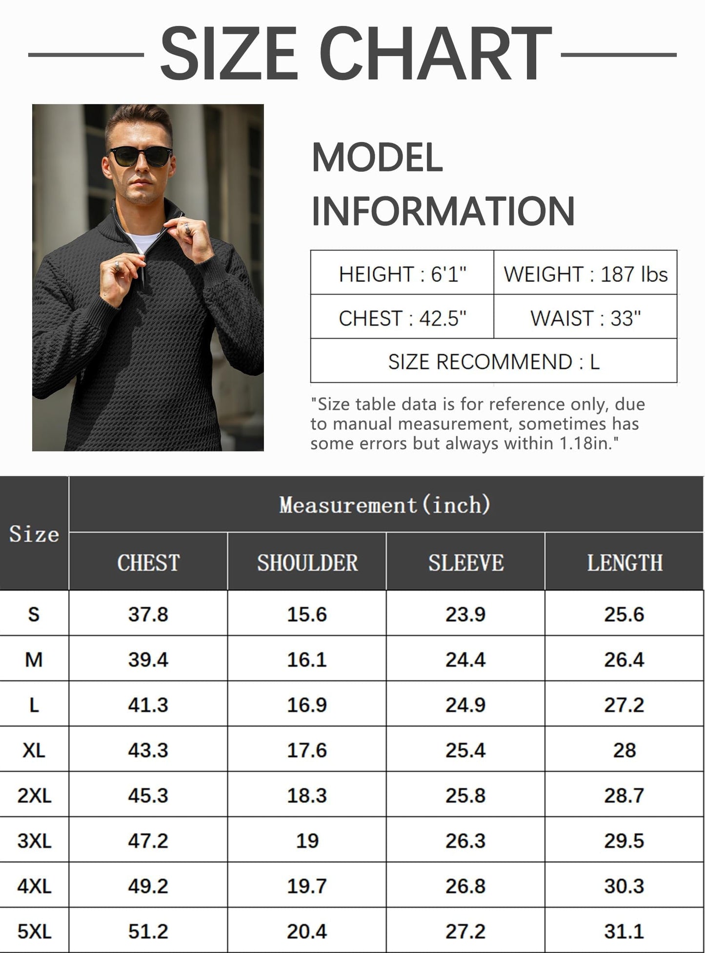 HYPESTFIT Men’s 1/4 Zip Turtleneck Sweater – Warm Knit Pullover