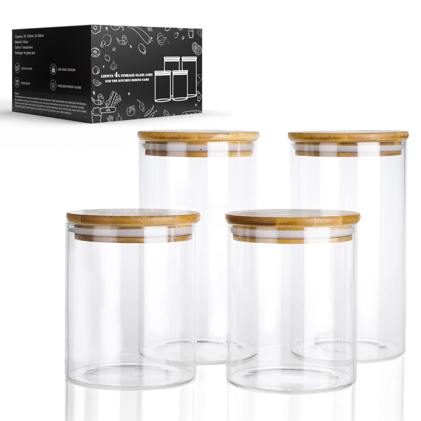 LIBWYS 12er Set Vorratsgläser mit Deckel Eckig Vorratsdose Glas - in 3 Größen: 720ml;1150 ml; 1580 ml - 12pcs Plus Edition