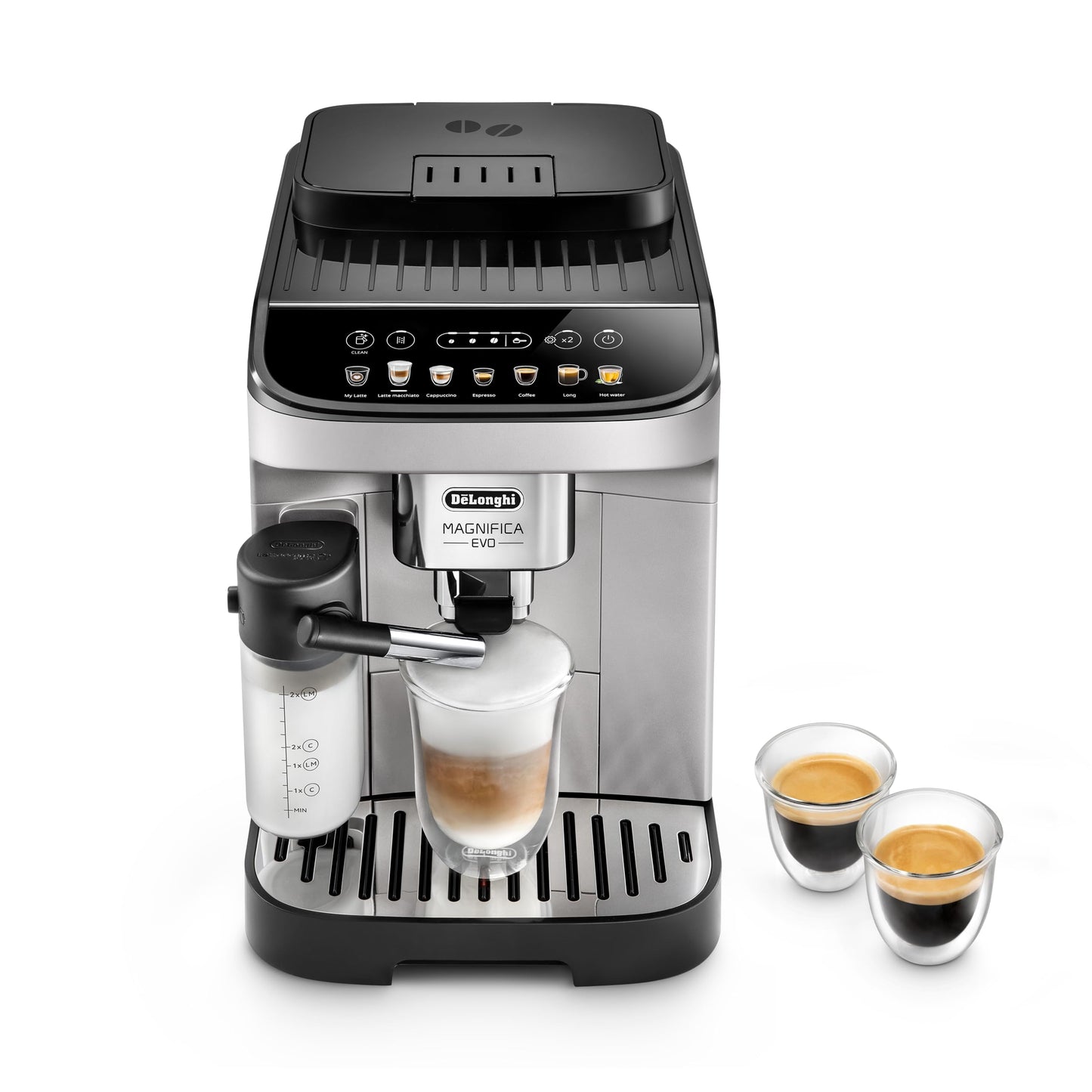 De'Longhi Magnifica Evo ECAM 292.81.B Kaffeevollautomat mit LatteCrema Milchsystem, 7 Direktwahltasten für Cappuccino, Espresso und weitere Kaffeespezialitäten, 2-Tassen-Funktion, Schwarz