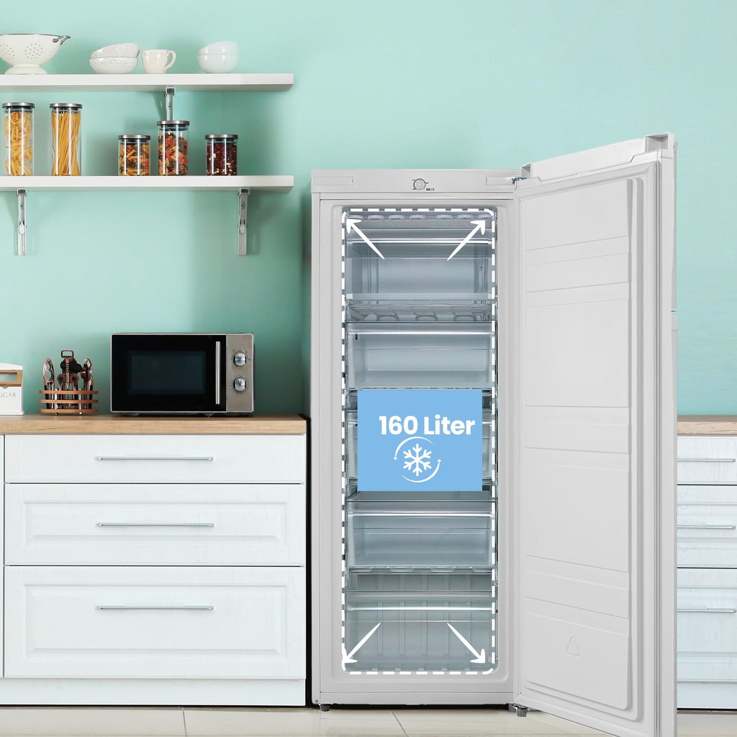 COMFEE' RCU60WH2(E) 60L Gefrierschrank senkrecht, 3 Fächer, Eintür, einstellbare Temperatur, umkehrbare Tür, leise, Freistehend, Weiß