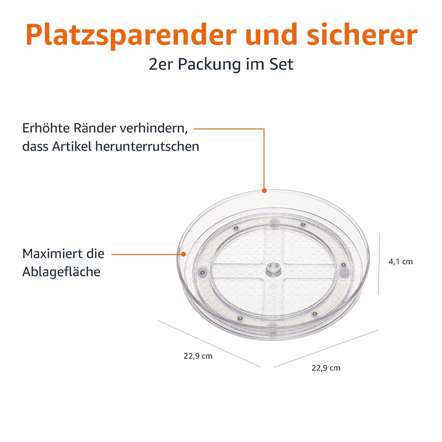 Drehregal Lazy Susan, 2 Ebenen, transparent, Organizer, 22,9 cm