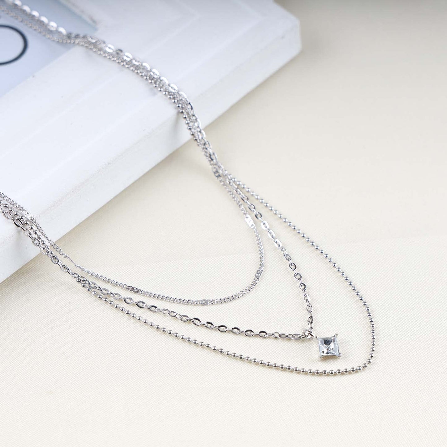 Dervivea Boho Layered CZ Crystal Necklace