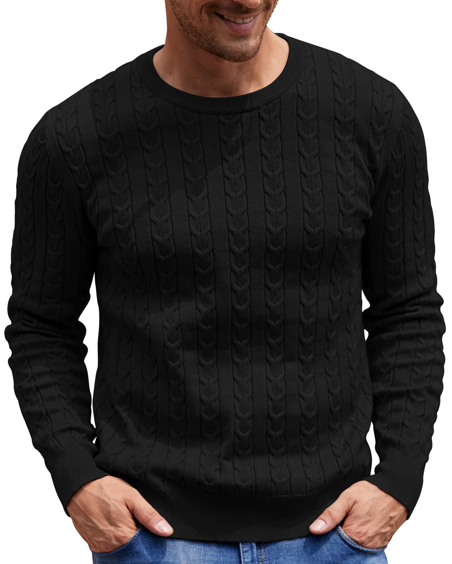 NITAGUT Men’s Cable Knit Sweater – Slim Fit Crewneck Pullover