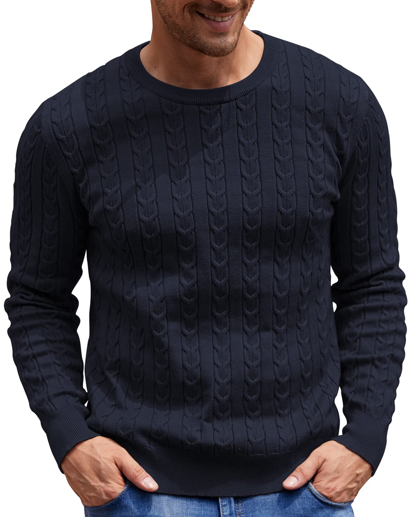 NITAGUT Men’s Cable Knit Sweater – Slim Fit Crewneck Pullover