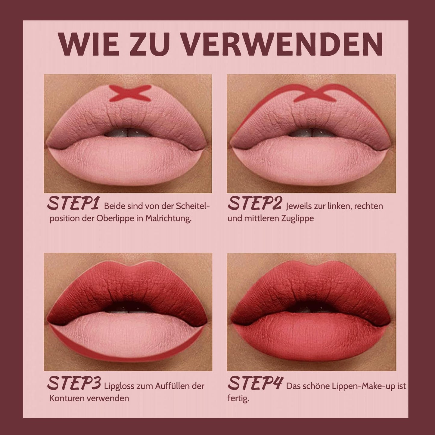 Lipstick Lipliner Set Matte Lipstick Lip Liner Long-Lasting Waterproof Vegan Gluten-Free (Nude Brown Shades)