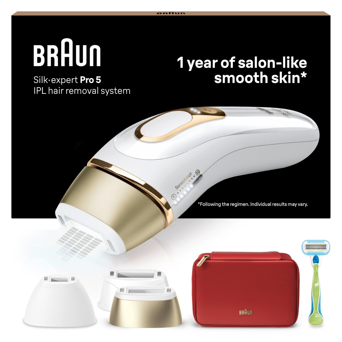 Braun IPL Silk Expert Pro 5 Haarentfernungsgerät Damen/Herren, 2 Aufsätze, sichtbare Haarentfernung, Designed In Germany, Venus Rasierer, Alternative zu Laser Haarentfernung, PL5157, weiß/gold