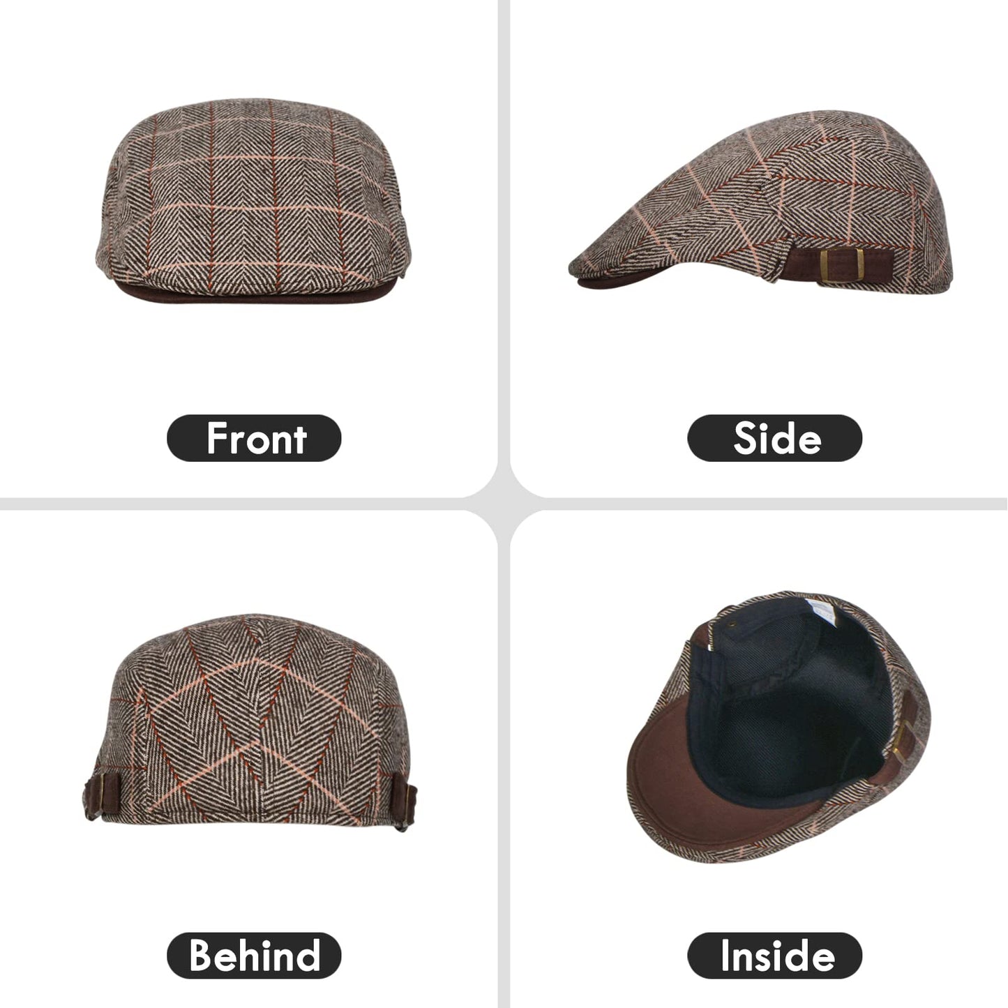 besbomig Schiebermütze Barret Flat Cap Schirmmütze für Herren Damen, Gatsby Newsboy Cap Baskenmützen Golfermütze, Frühling Herbst Winter, 55-59cm