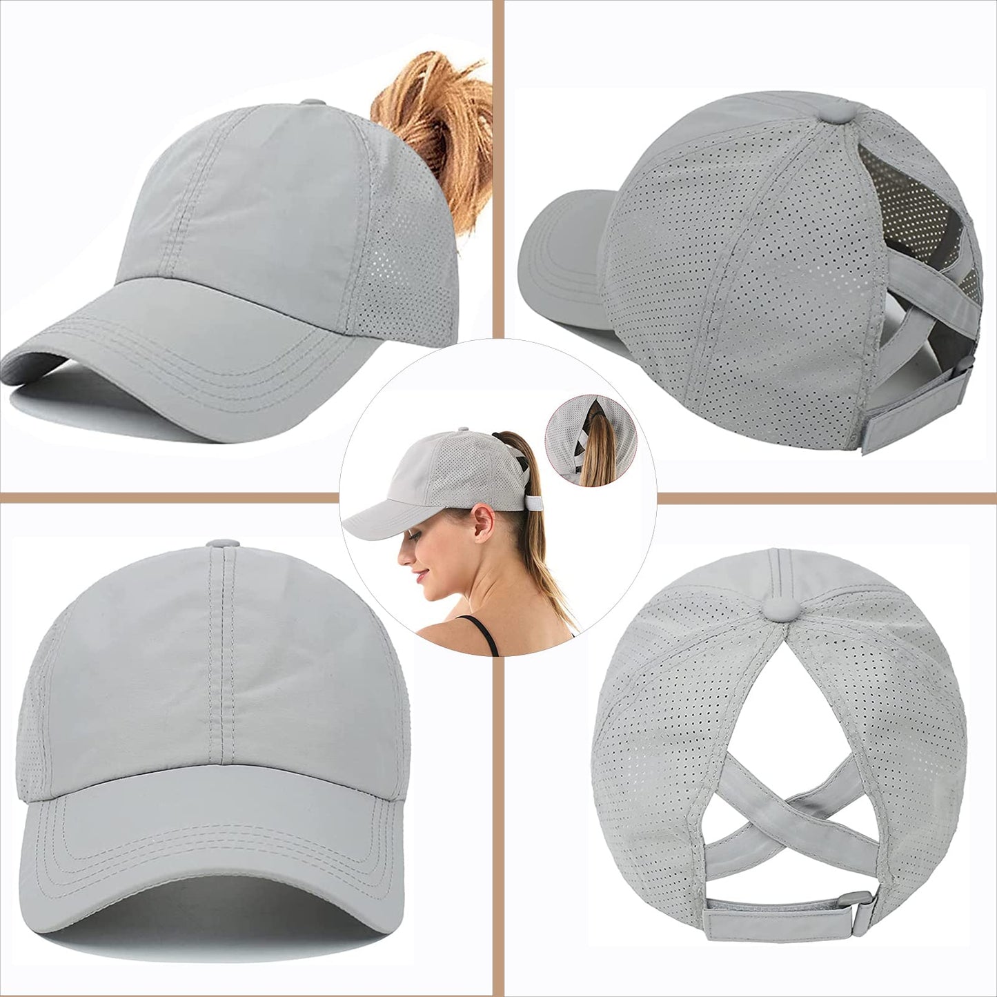 Womens Ponytail Hat Baseball Cap, Adjustable Criss Cross Baseball Cap High Bun Unisex Quick Drying Trucker Hats