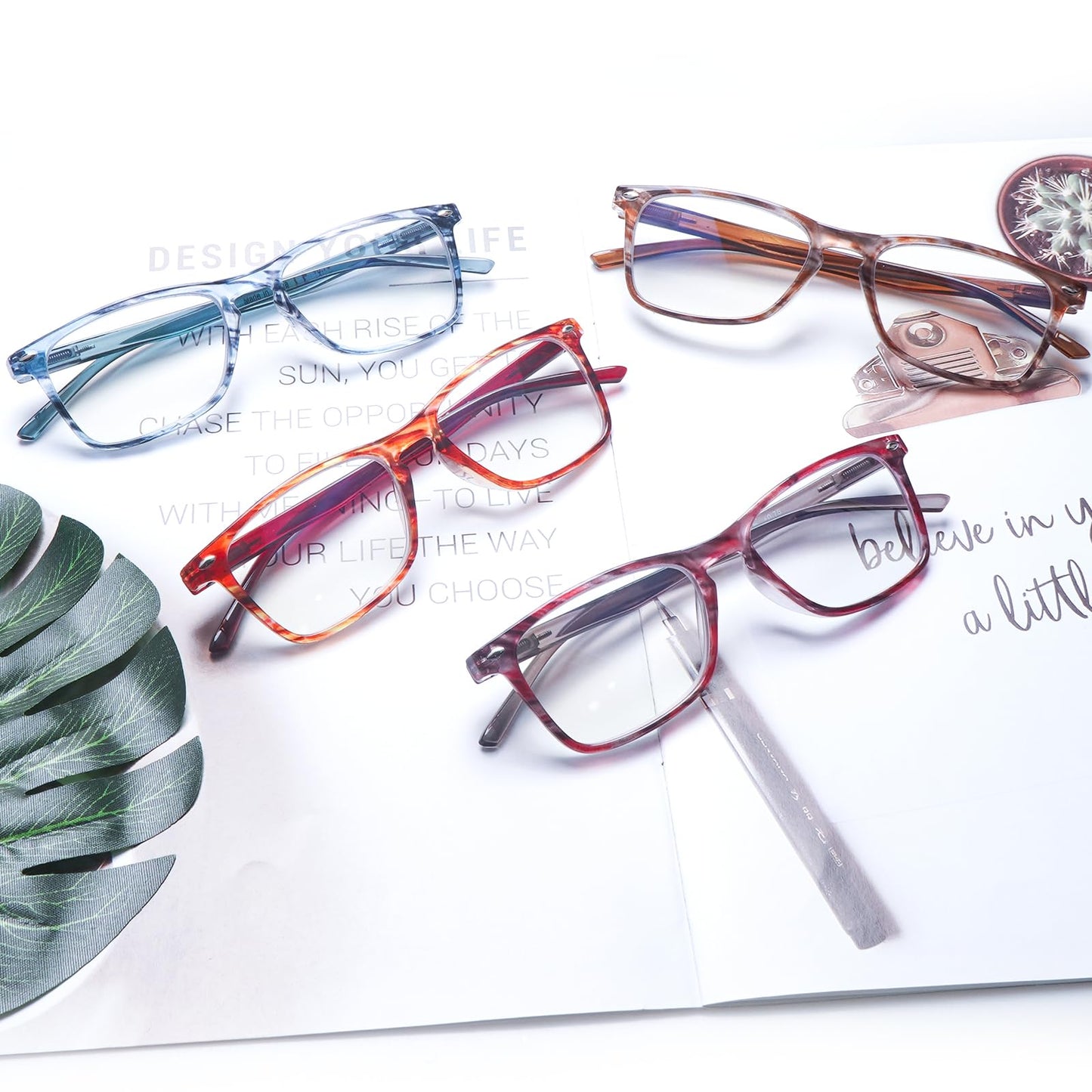 ZONLON 4er-Pack Lesebrille für Damen Modebrille Lesehilfe mit Federscharniere Blaulichtfilter Brillen Leicht und Bequem
