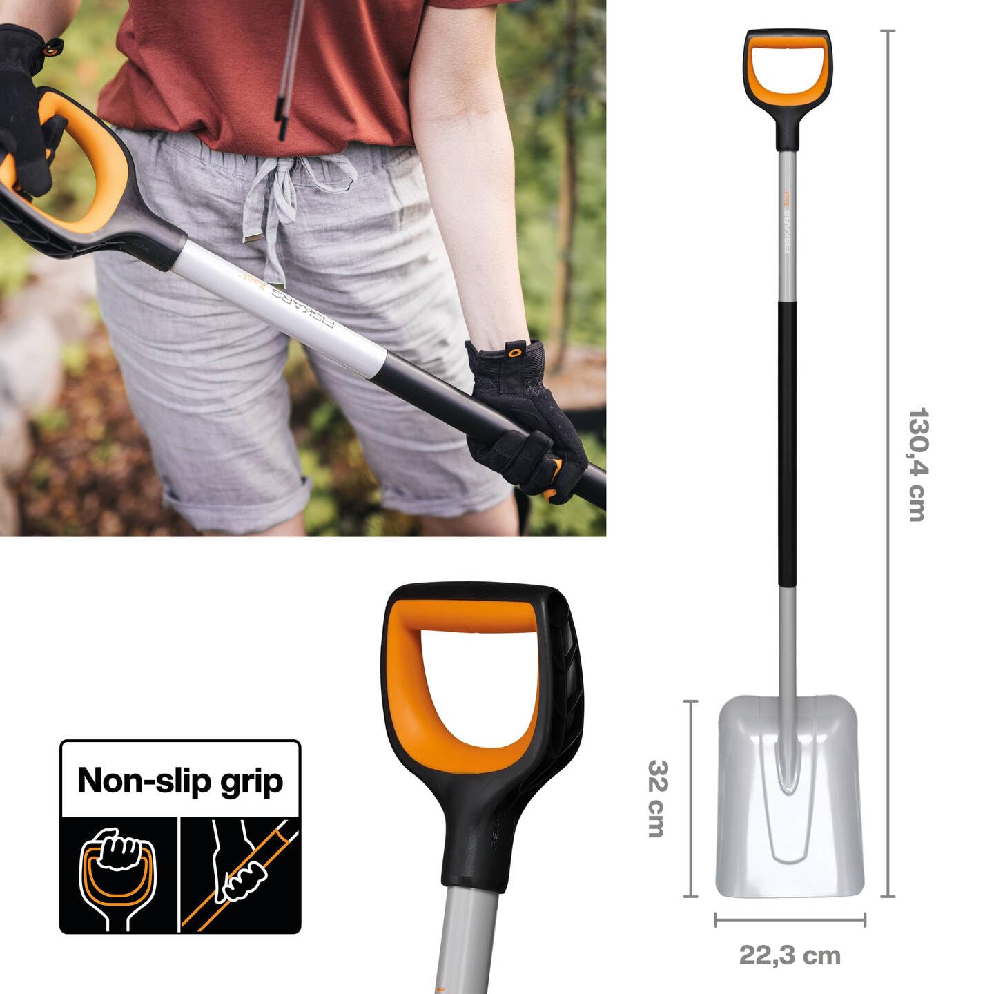 Fiskars Gärtnerspaten für harte, steinige Böden, Spitz, Länge: 120 cm, Verstärktes Borstahl-Blatt, Schwarz/Orange, Xact, 1066729