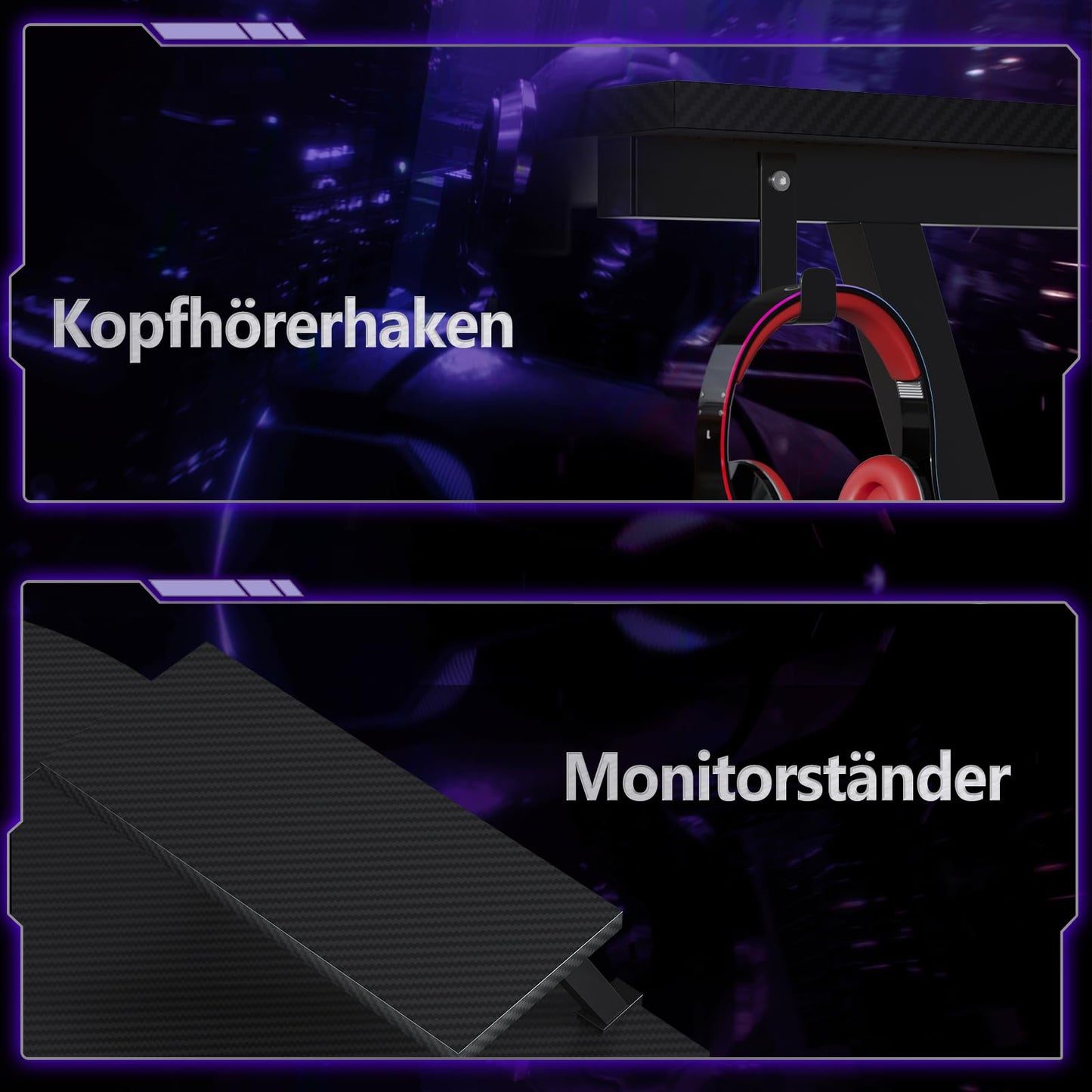 ODK Gaming Tisch, Gaming Schreibtisch Eckschreibtisch für Gamer, Schreibtisch L Form mit Monitorständer für Büro (Schwarz, 127 x 127 cm)