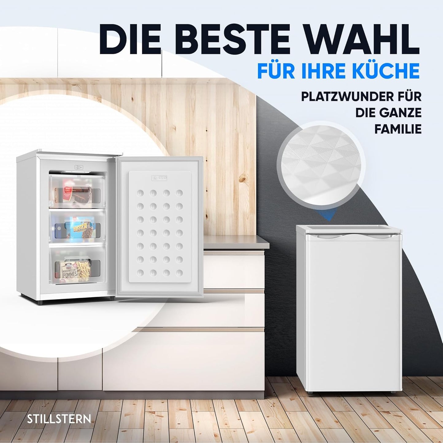 Stillstern freezer C (73L) 4-star freezer compartment -18°C, low energy consumption, 3 compartments, continuously adjustable temperature, reversible door hinge, small freezer, deep freezer